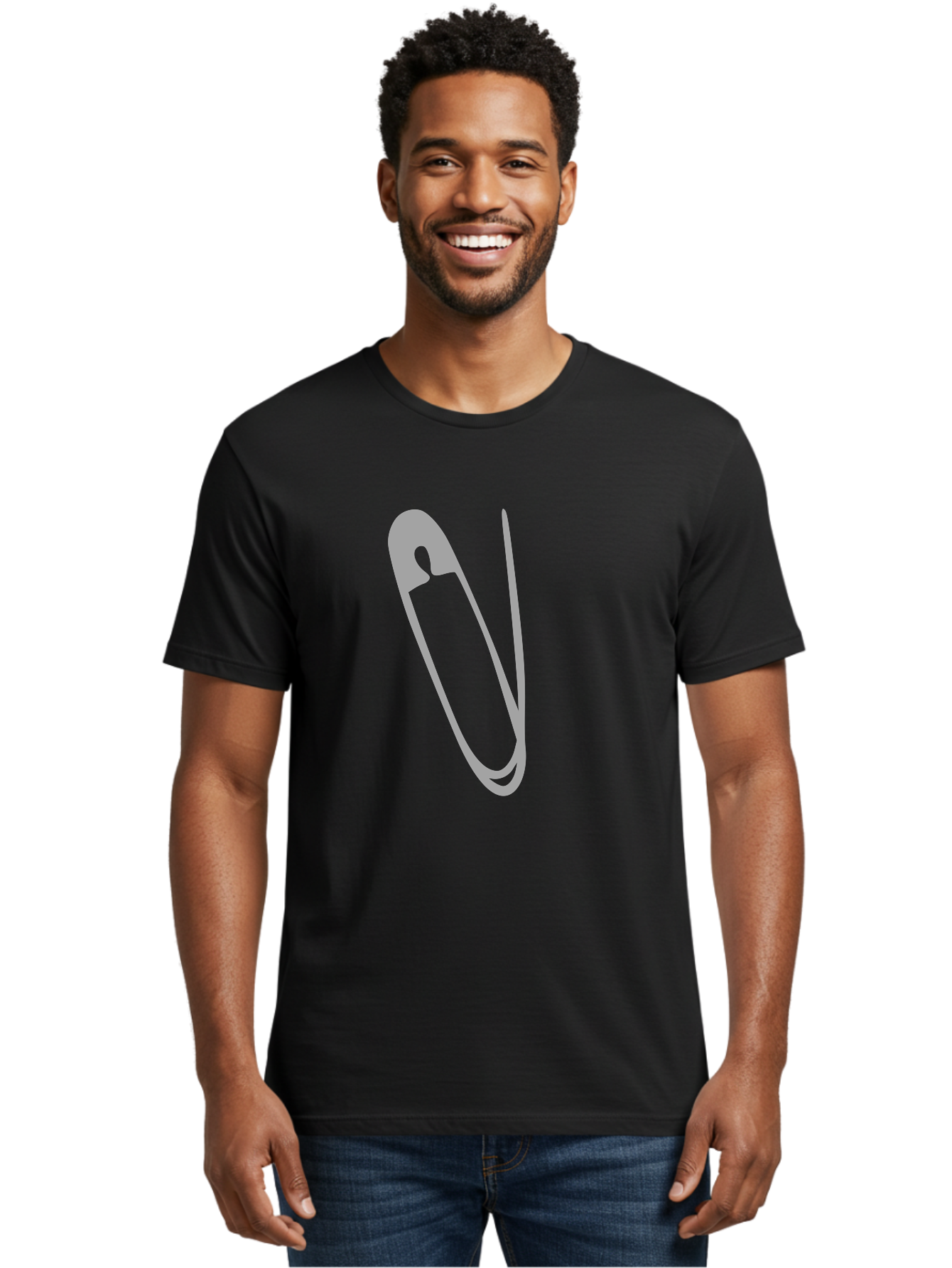 Safety-Pin Men'S Graphic Tee, 100% Cotton, Comfortable Casual Summer Wear, Machine Washable, Safety Pin, Gray Safety Pin, Pin Icon, Gray Icon, Simple Design, Minimalist Graphic, Safety Pin Illustration Aac095
