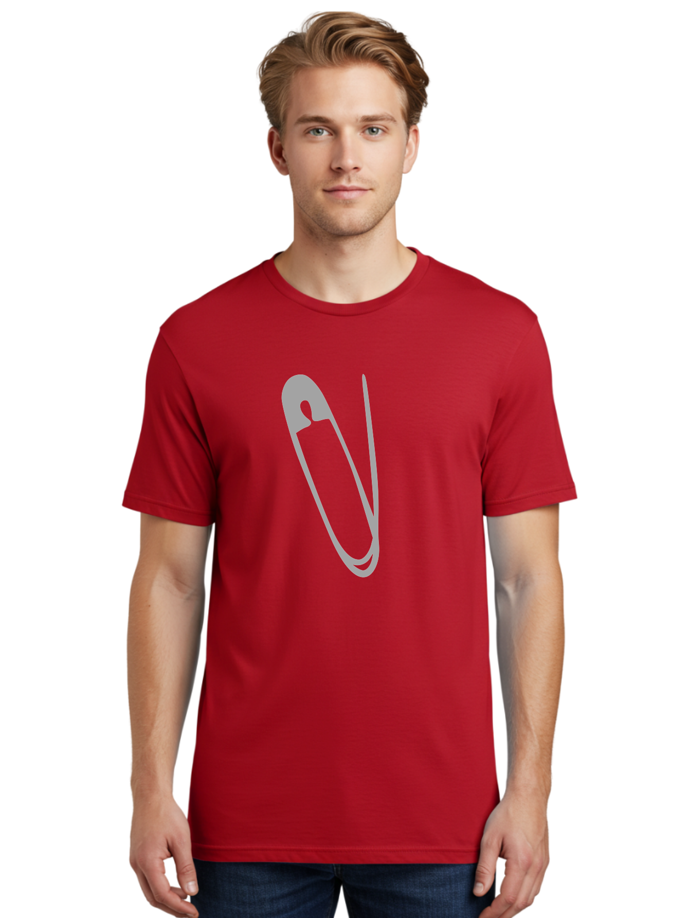 Safety-Pin Men'S Graphic Tee, 100% Cotton, Comfortable Casual Summer Wear, Machine Washable, Safety Pin, Gray Safety Pin, Pin Icon, Gray Icon, Simple Design, Minimalist Graphic, Safety Pin Illustration Aac095