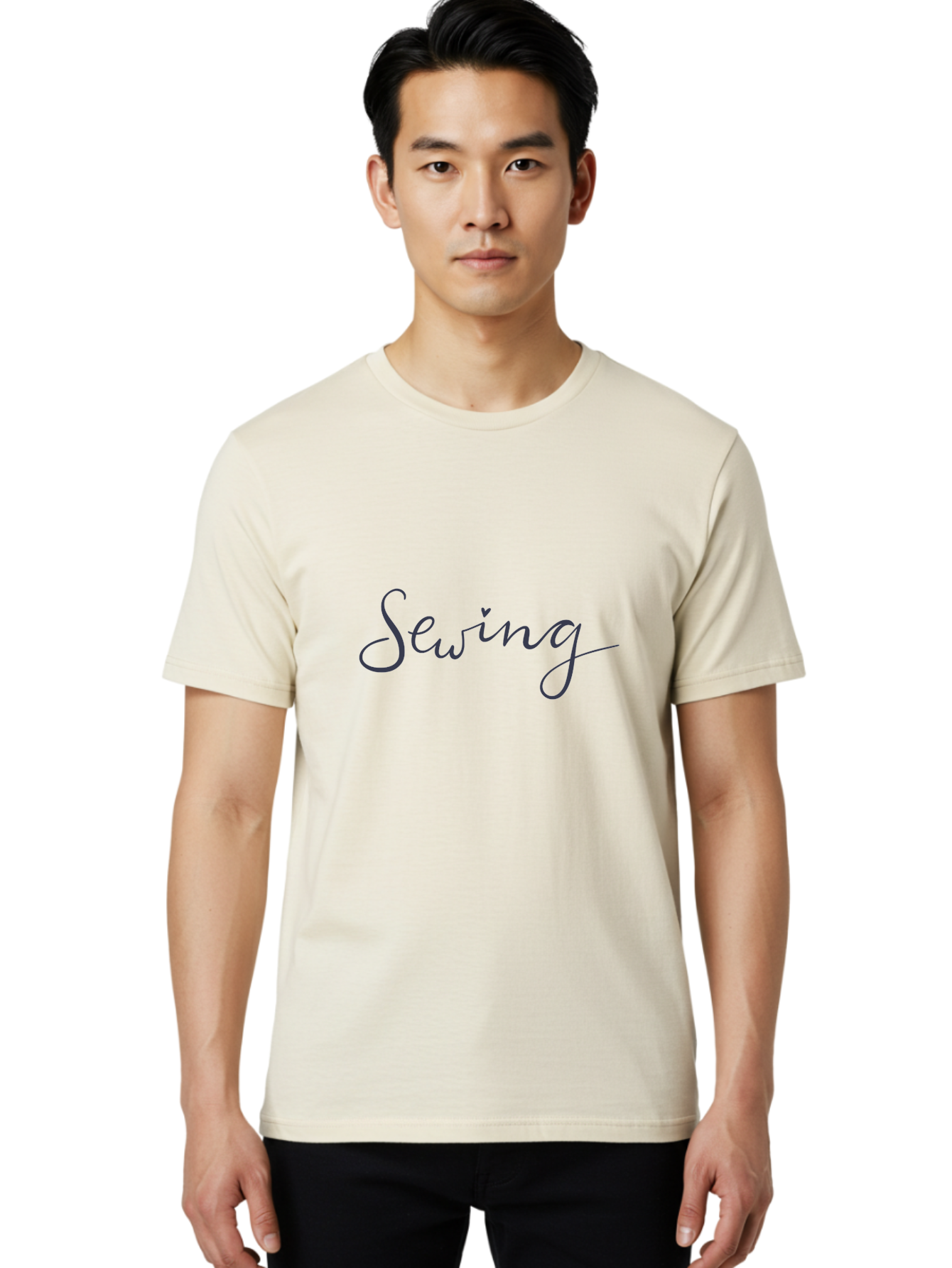 Sewing-1 Men'S Graphic Tee, 100% Cotton, Comfortable Casual Summer Wear, Machine Washable, Sewing, Cursive Text, Handmade Crafts, Diy Projects, Needle And Thread, Creative Hobbies Aac096