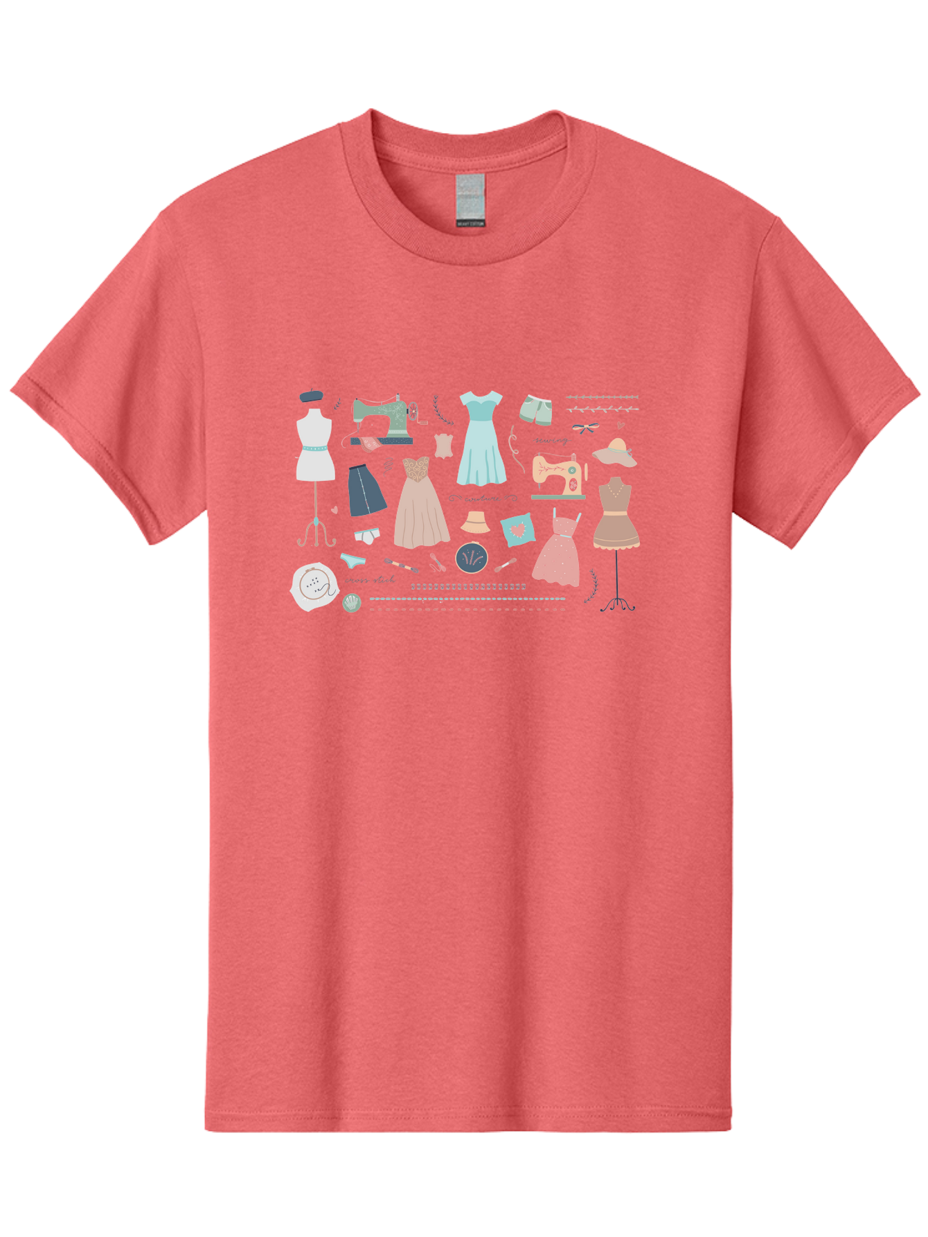 Sewing-Clipart Men'S Graphic Tee, 100% Cotton, Comfortable Casual Summer Wear, Machine Washable, Dresses, Sewing Machines, Mannequins, Fashion Design, Textile Art, Sewing Tools, Threads, Buttons, Fashion Illustration, Custom Clothing, Aac098