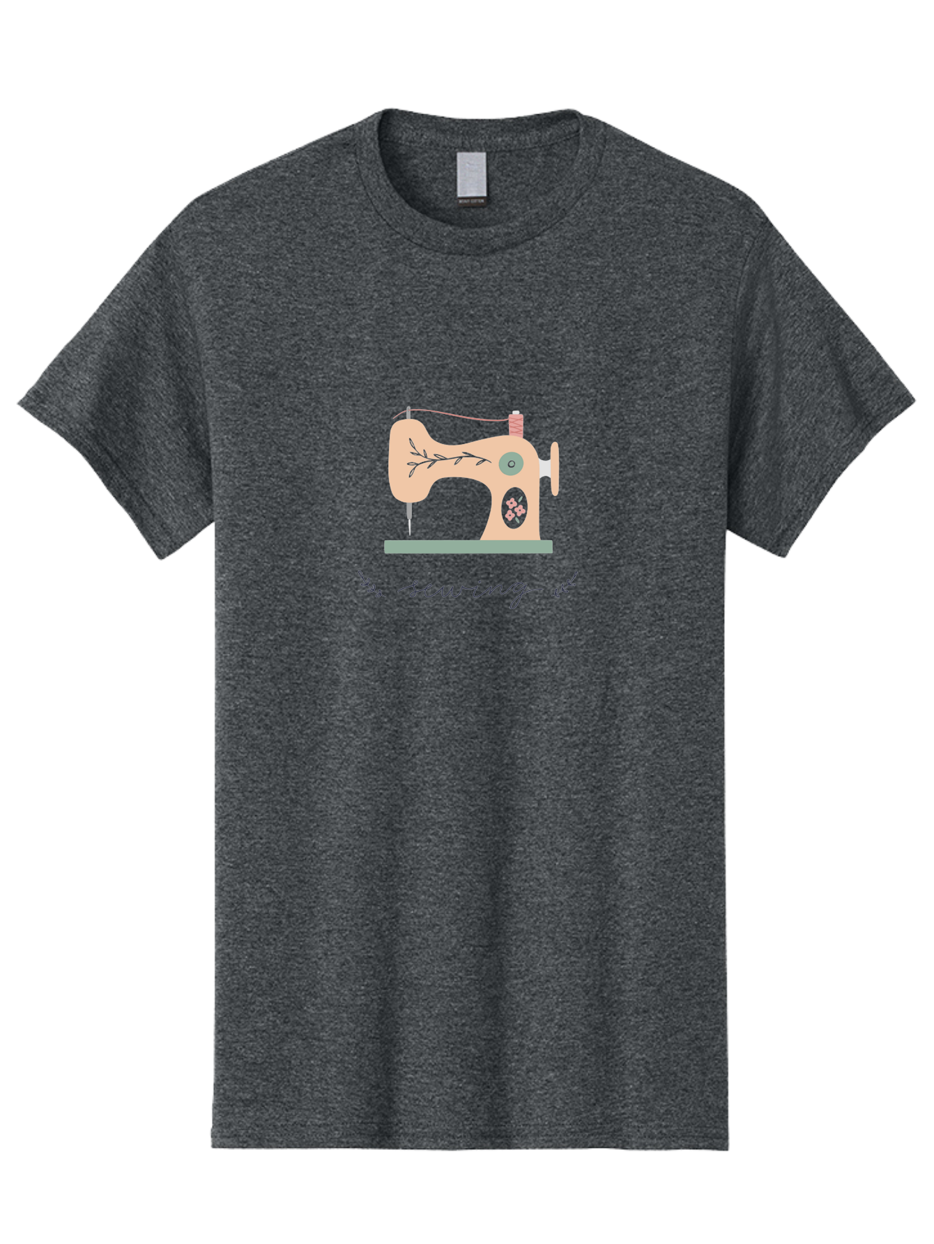 Sewing-Machine-1 Men'S Graphic Tee, 100% Cotton, Comfortable Casual Summer Wear, Machine Washable, Sewing Machine, Pink Floral Pattern, Beige Machine, Green Base, Red Thread, White Leaf Design, Creative Hobbies, Handmade Crafts, Needlework, Aac100