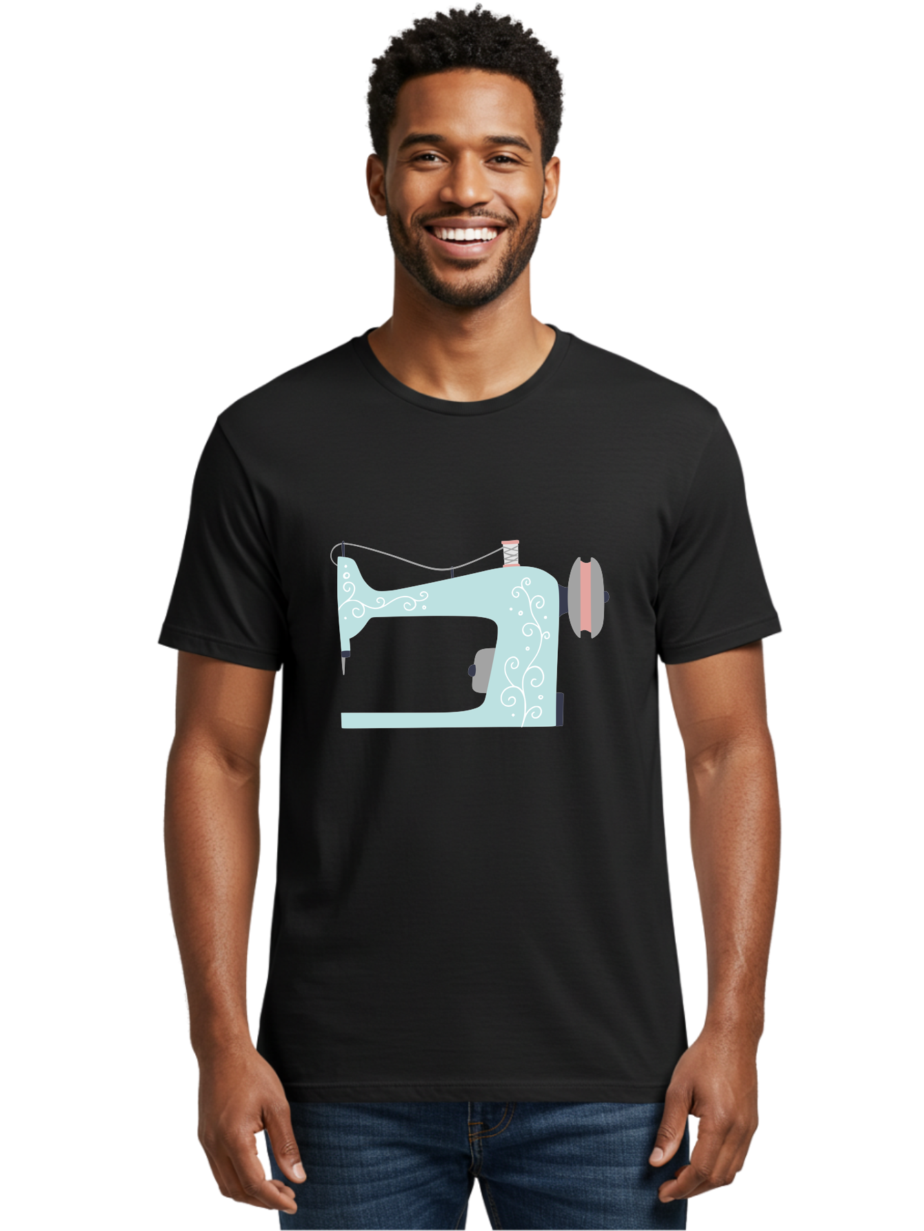 Sewing-Machine-2 Men'S Graphic Tee, 100% Cotton, Comfortable Casual Summer Wear, Machine Washable, Sewing Machine, Vintage Style, Floral Patterns, Pastel Colors, Sewing Equipment, Tailoring, Fashion Design, Textile Art, Embroidery Aac101