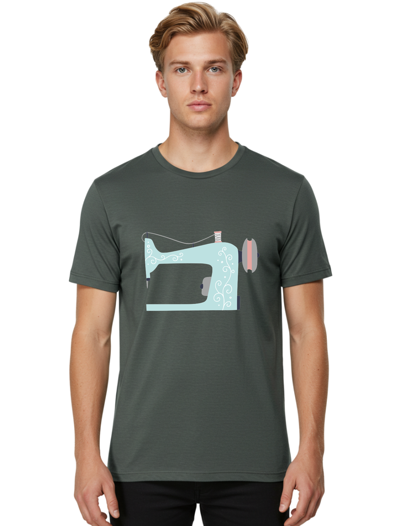 Sewing-Machine-2 Men'S Graphic Tee, 100% Cotton, Comfortable Casual Summer Wear, Machine Washable, Sewing Machine, Vintage Style, Floral Patterns, Pastel Colors, Sewing Equipment, Tailoring, Fashion Design, Textile Art, Embroidery Aac101