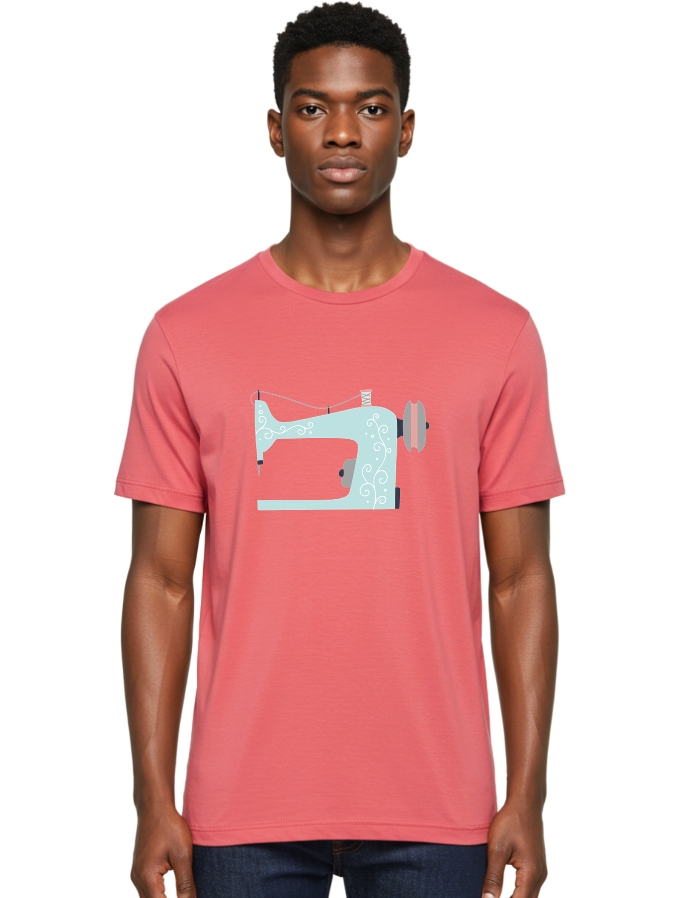 Sewing-Machine-2 Men'S Graphic Tee, 100% Cotton, Comfortable Casual Summer Wear, Machine Washable, Sewing Machine, Vintage Style, Floral Patterns, Pastel Colors, Sewing Equipment, Tailoring, Fashion Design, Textile Art, Embroidery Aac101