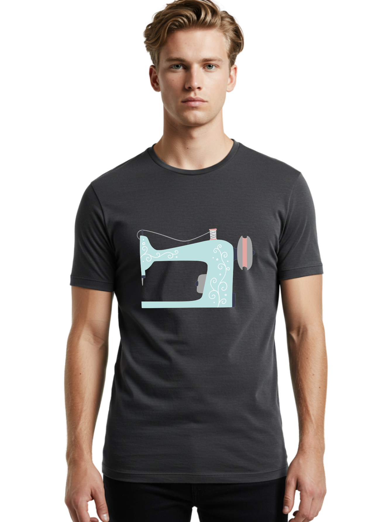 Sewing-Machine-2 Men'S Graphic Tee, 100% Cotton, Comfortable Casual Summer Wear, Machine Washable, Sewing Machine, Vintage Style, Floral Patterns, Pastel Colors, Sewing Equipment, Tailoring, Fashion Design, Textile Art, Embroidery Aac101