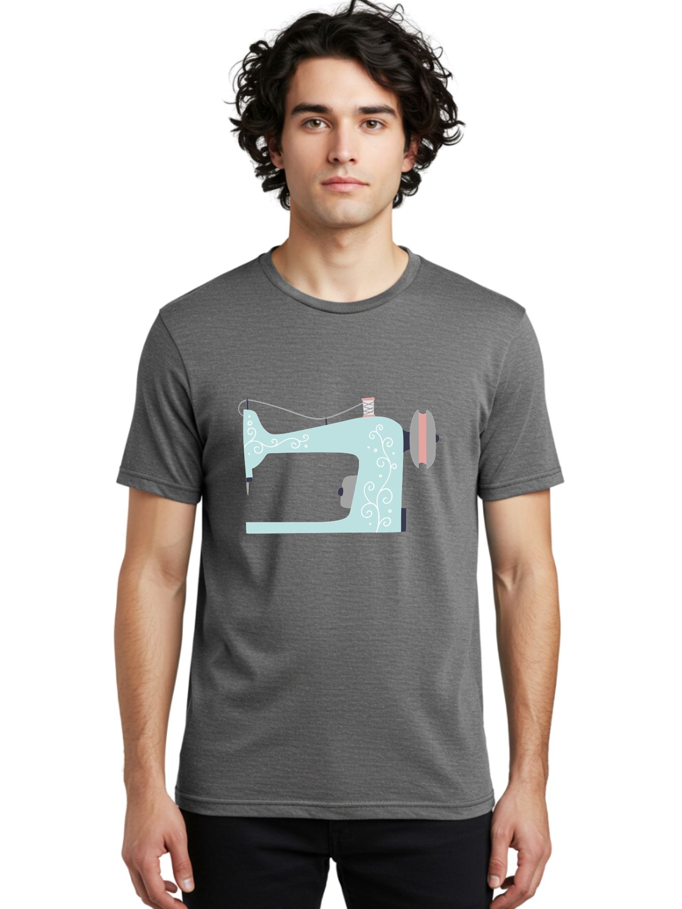 Sewing-Machine-2 Men'S Graphic Tee, 100% Cotton, Comfortable Casual Summer Wear, Machine Washable, Sewing Machine, Vintage Style, Floral Patterns, Pastel Colors, Sewing Equipment, Tailoring, Fashion Design, Textile Art, Embroidery Aac101