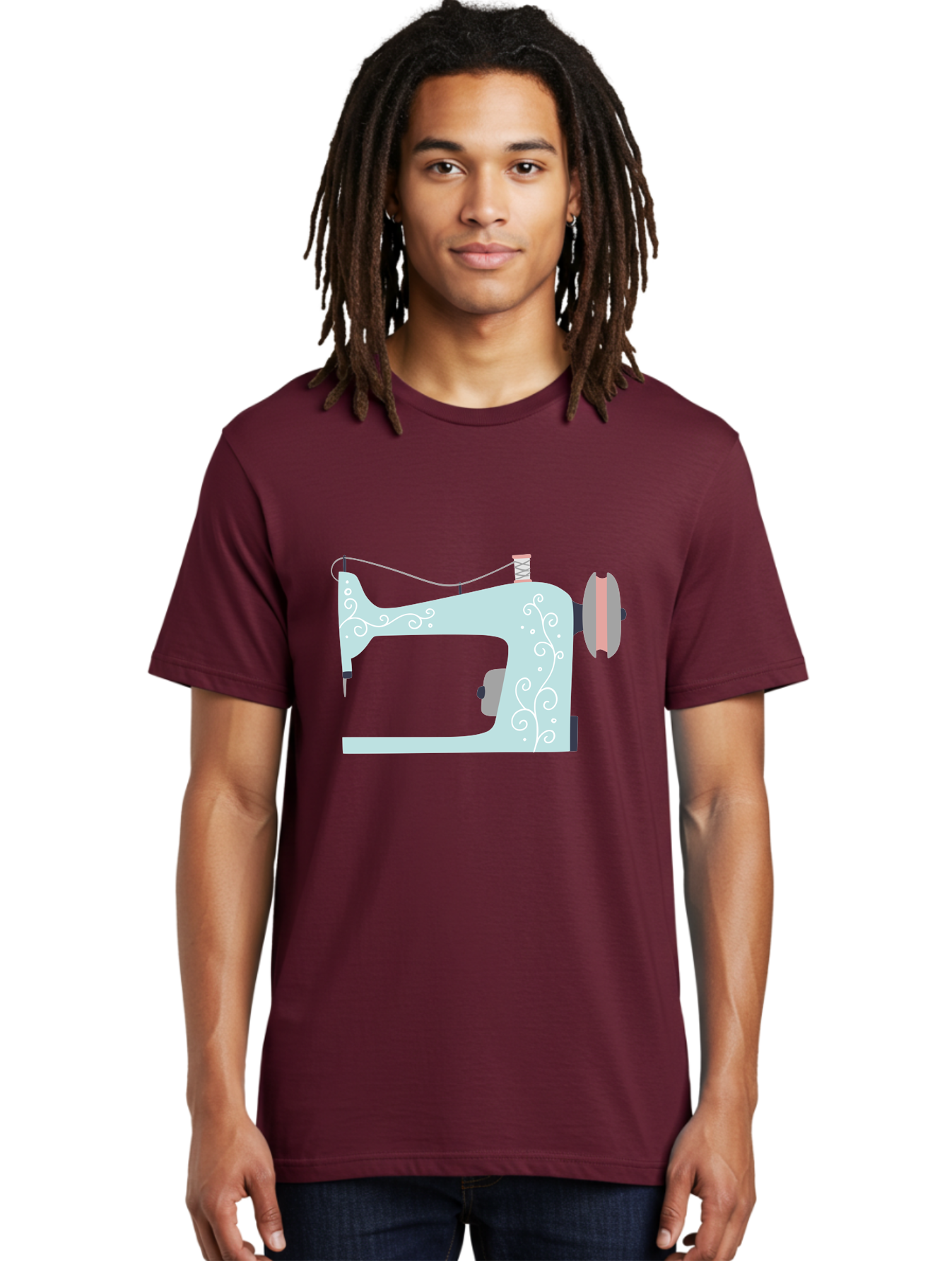 Sewing-Machine-2 Men'S Graphic Tee, 100% Cotton, Comfortable Casual Summer Wear, Machine Washable, Sewing Machine, Vintage Style, Floral Patterns, Pastel Colors, Sewing Equipment, Tailoring, Fashion Design, Textile Art, Embroidery Aac101