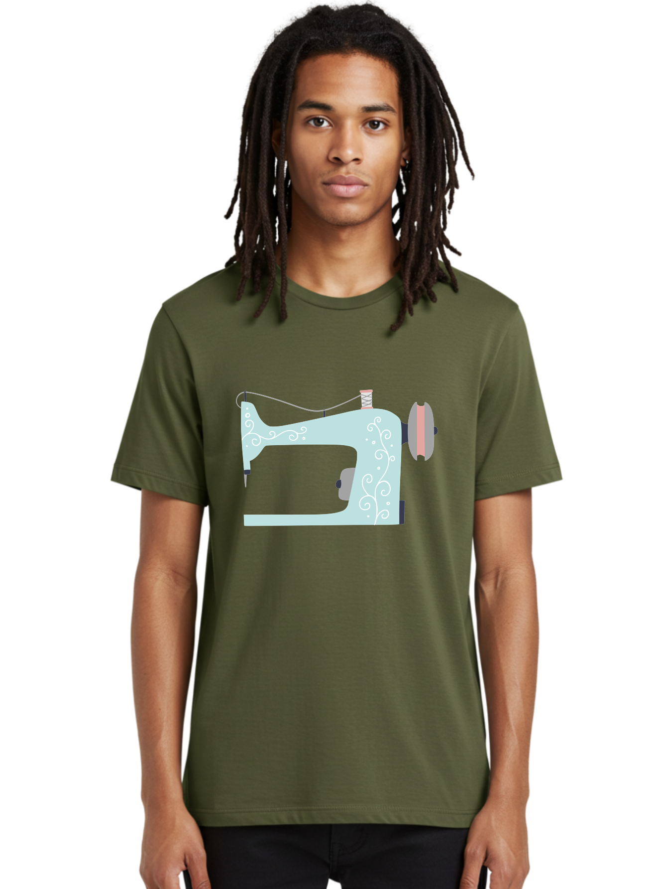 Sewing-Machine-2 Men'S Graphic Tee, 100% Cotton, Comfortable Casual Summer Wear, Machine Washable, Sewing Machine, Vintage Style, Floral Patterns, Pastel Colors, Sewing Equipment, Tailoring, Fashion Design, Textile Art, Embroidery Aac101