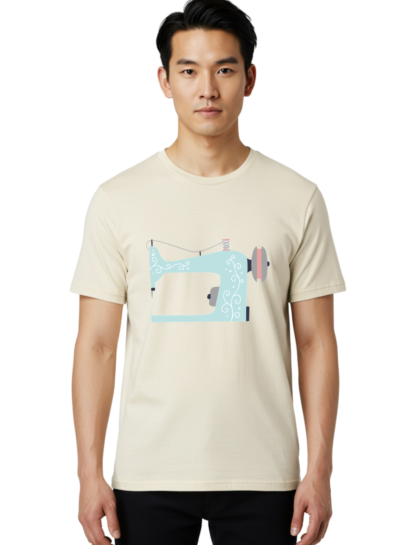Sewing-Machine-2 Men'S Graphic Tee, 100% Cotton, Comfortable Casual Summer Wear, Machine Washable, Sewing Machine, Vintage Style, Floral Patterns, Pastel Colors, Sewing Equipment, Tailoring, Fashion Design, Textile Art, Embroidery Aac101