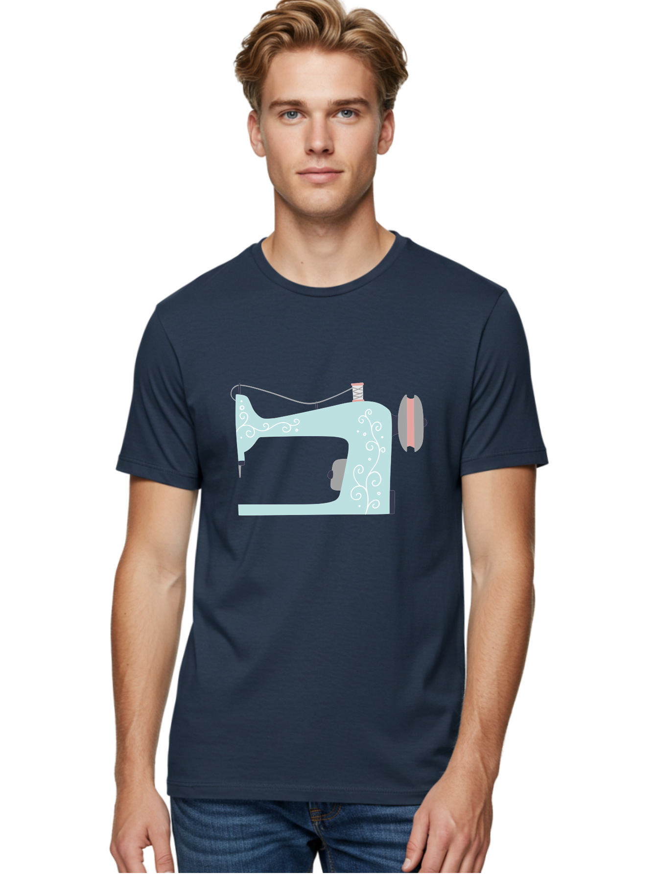 Sewing-Machine-2 Men'S Graphic Tee, 100% Cotton, Comfortable Casual Summer Wear, Machine Washable, Sewing Machine, Vintage Style, Floral Patterns, Pastel Colors, Sewing Equipment, Tailoring, Fashion Design, Textile Art, Embroidery Aac101
