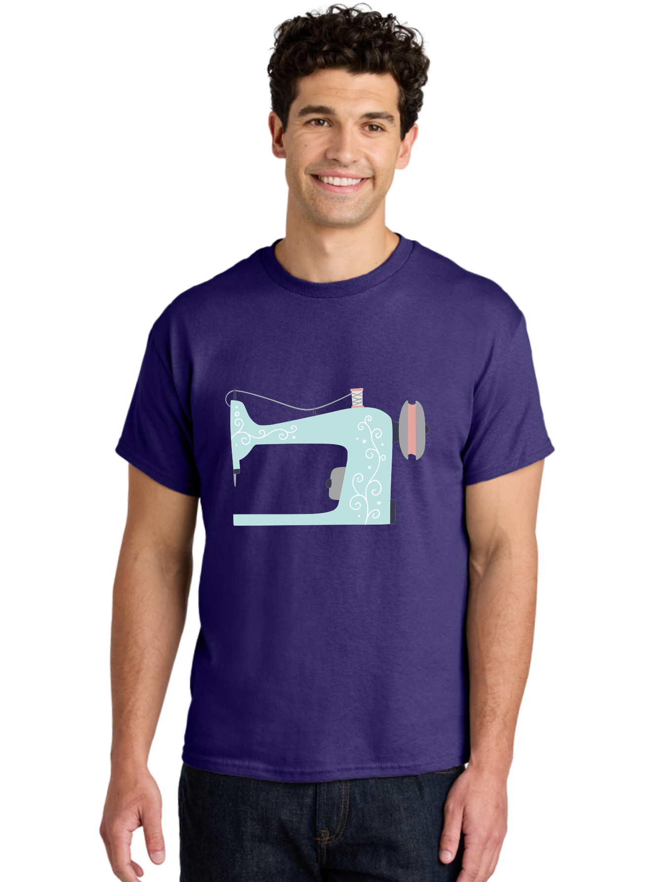Sewing-Machine-2 Men'S Graphic Tee, 100% Cotton, Comfortable Casual Summer Wear, Machine Washable, Sewing Machine, Vintage Style, Floral Patterns, Pastel Colors, Sewing Equipment, Tailoring, Fashion Design, Textile Art, Embroidery Aac101