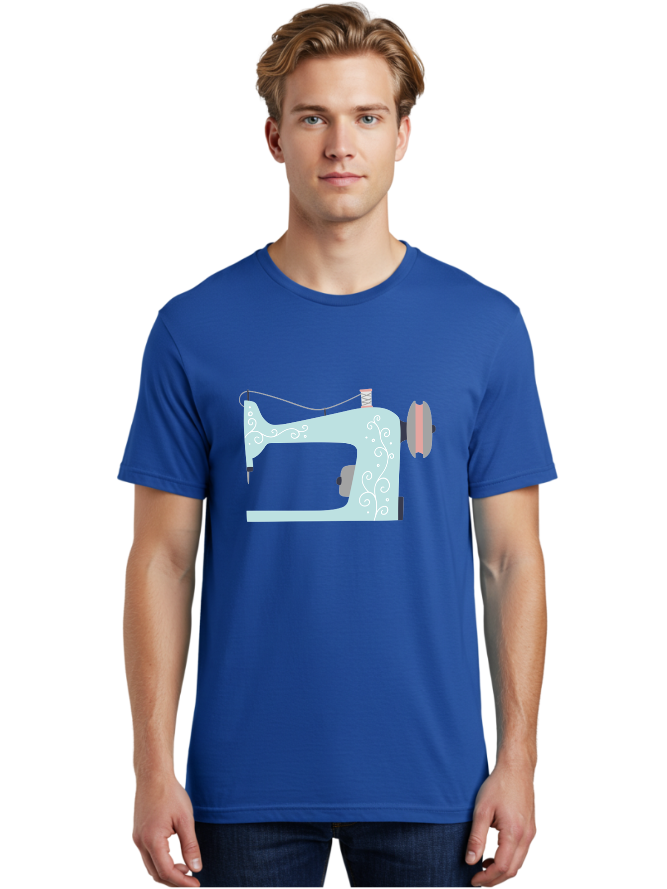 Sewing-Machine-2 Men'S Graphic Tee, 100% Cotton, Comfortable Casual Summer Wear, Machine Washable, Sewing Machine, Vintage Style, Floral Patterns, Pastel Colors, Sewing Equipment, Tailoring, Fashion Design, Textile Art, Embroidery Aac101