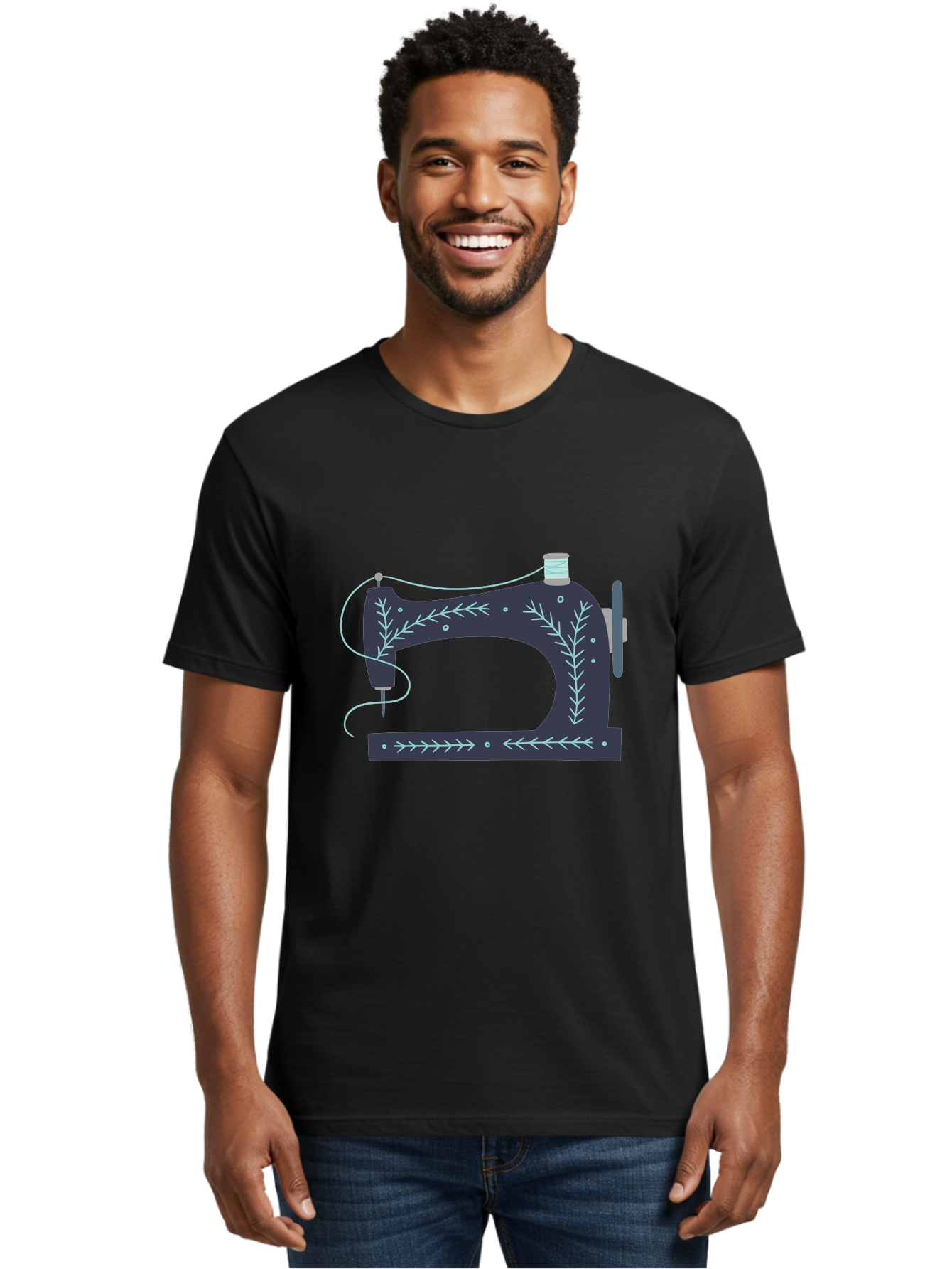 Sewing-Machine-3 Men'S Graphic Tee, 100% Cotton, Comfortable Casual Summer Wear, Machine Washable, Vintage Sewing Machine, Floral Designs, Sewing Decor, Needle And Thread, Textile Art, Creative Inspiration, Diy Fashion, Handmade Crafts Aac102