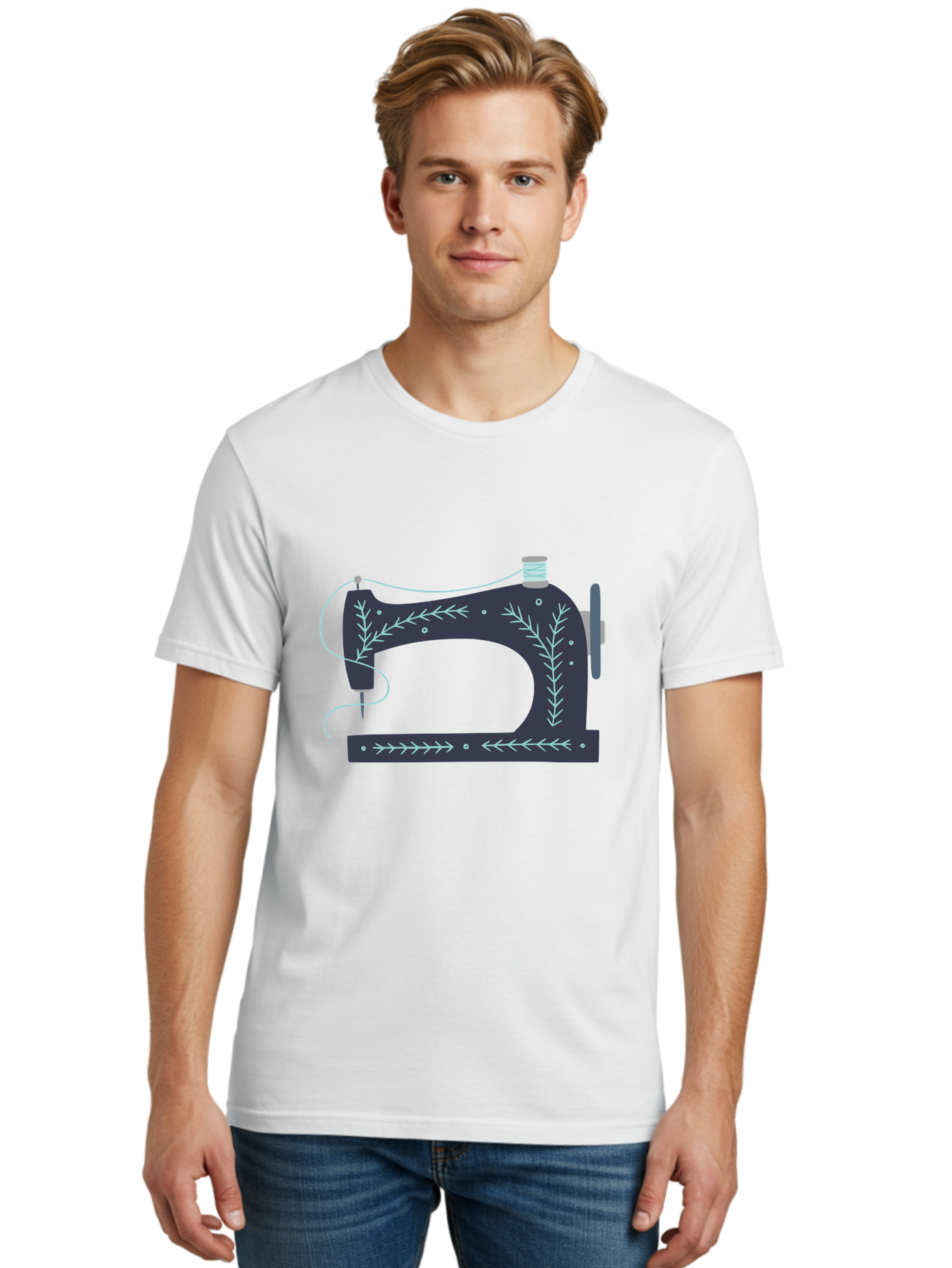 Sewing-Machine-3 Men'S Graphic Tee, 100% Cotton, Comfortable Casual Summer Wear, Machine Washable, Vintage Sewing Machine, Floral Designs, Sewing Decor, Needle And Thread, Textile Art, Creative Inspiration, Diy Fashion, Handmade Crafts Aac102