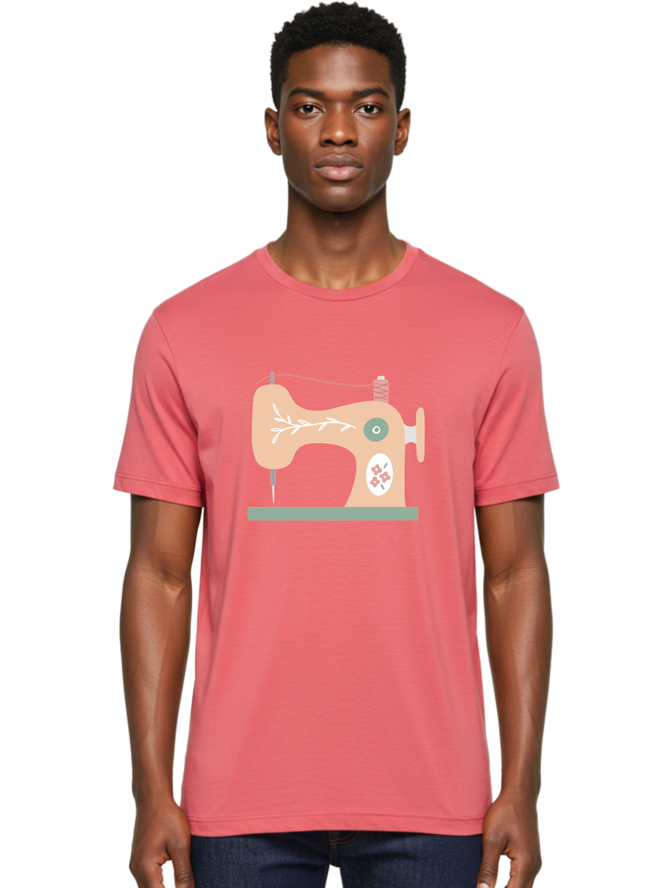 Sewing-Machine-5 Men'S Graphic Tee, 100% Cotton, Comfortable Casual Summer Wear, Machine Washable, Vintage Sewing Machine, Floral Patterns, Embroidery Designs, Needle And Thread, Pastel Colors, Creative Crafting, Diy Sewing, Textile Art, Aac104