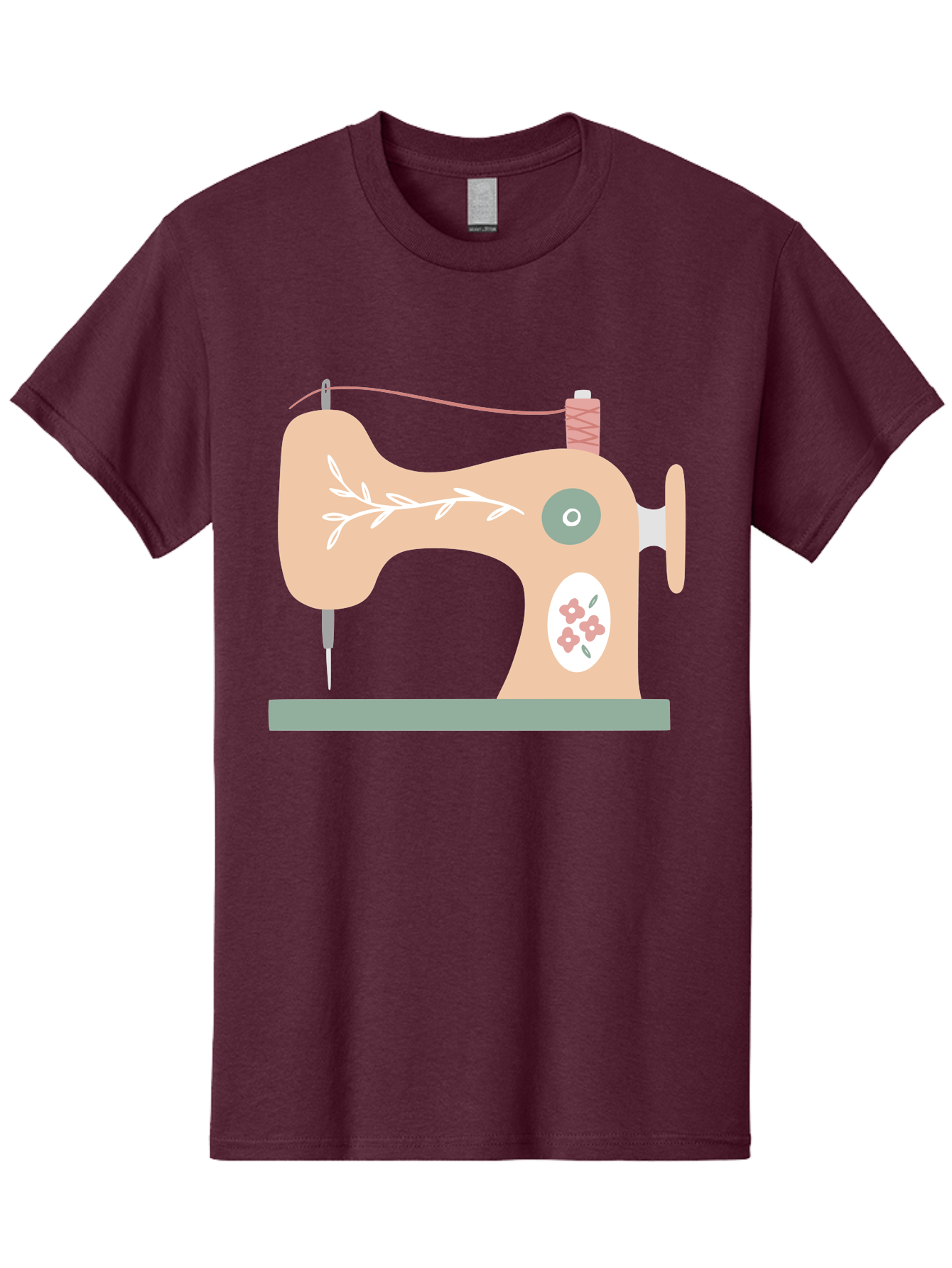 Sewing-Machine-5 Men'S Graphic Tee, 100% Cotton, Comfortable Casual Summer Wear, Machine Washable, Vintage Sewing Machine, Floral Patterns, Embroidery Designs, Needle And Thread, Pastel Colors, Creative Crafting, Diy Sewing, Textile Art, Aac104