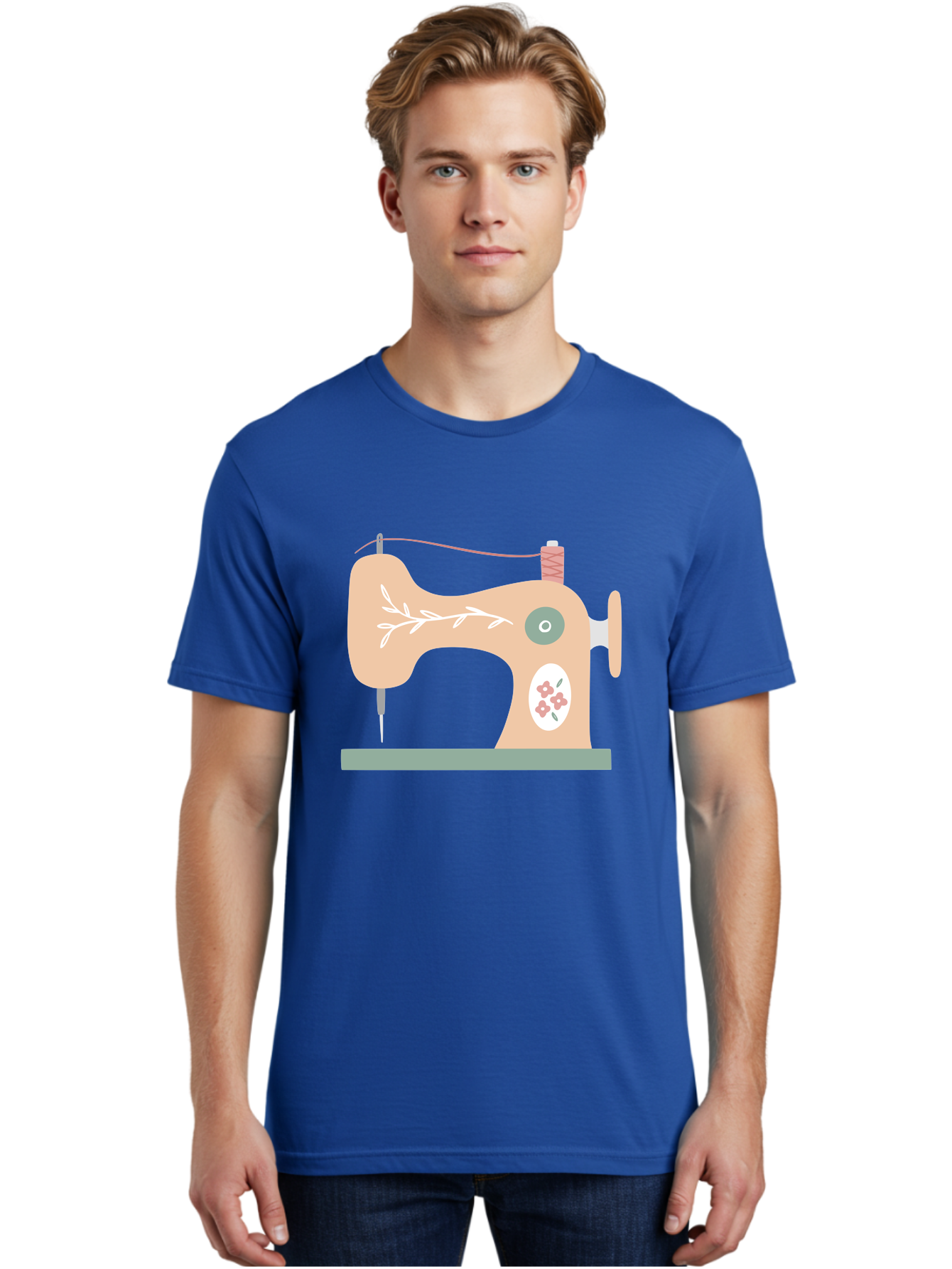 Sewing-Machine-5 Men'S Graphic Tee, 100% Cotton, Comfortable Casual Summer Wear, Machine Washable, Vintage Sewing Machine, Floral Patterns, Embroidery Designs, Needle And Thread, Pastel Colors, Creative Crafting, Diy Sewing, Textile Art, Aac104