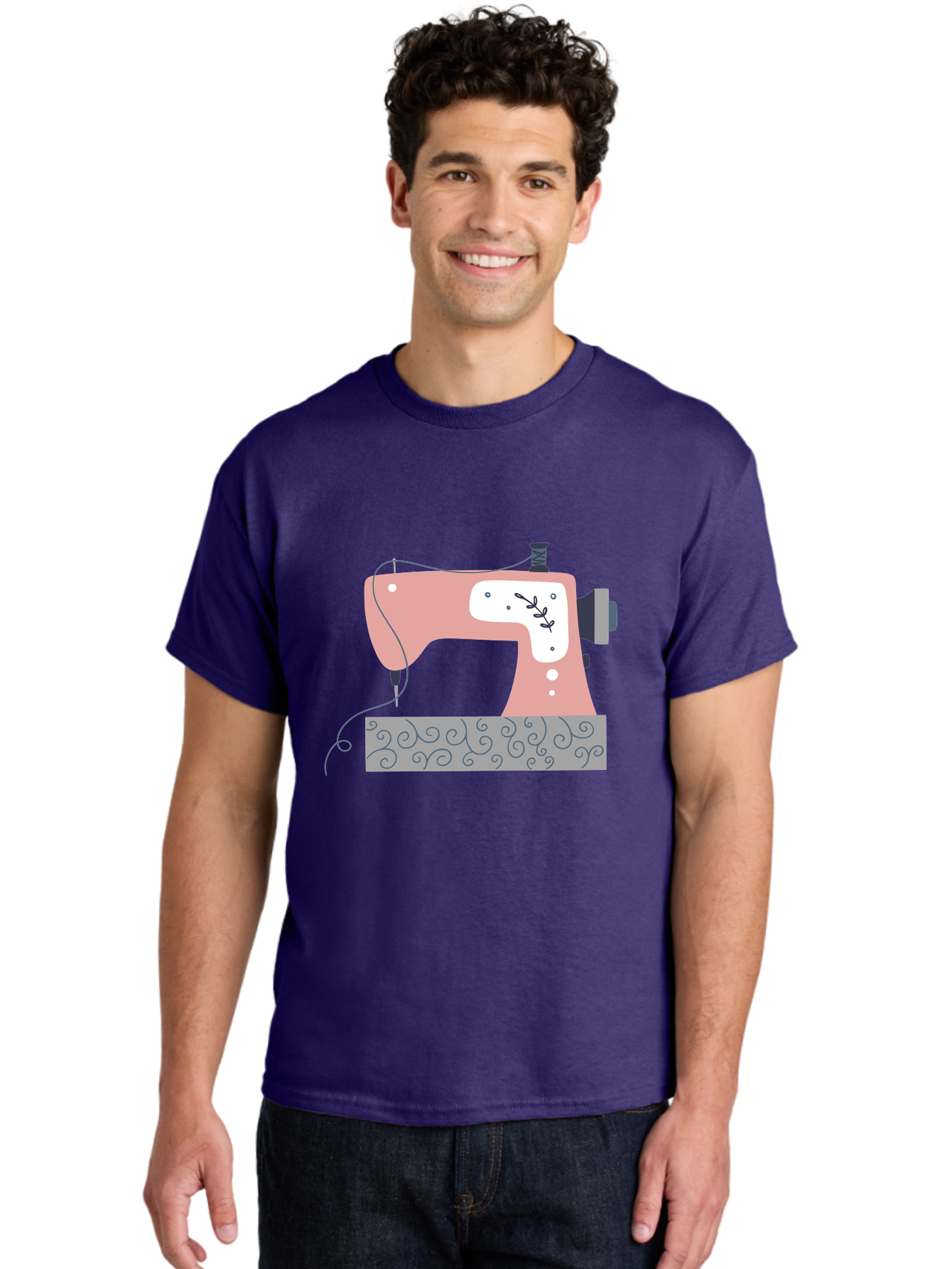 Sewing-Machine-6 Men'S Graphic Tee, 100% Cotton, Comfortable Casual Summer Wear, Machine Washable, Sewing Machine, Pink And White Machine, Thread And Fabric, Sewing Hobby, Crafting, Needlework, Handmade, Tailoring Aac105