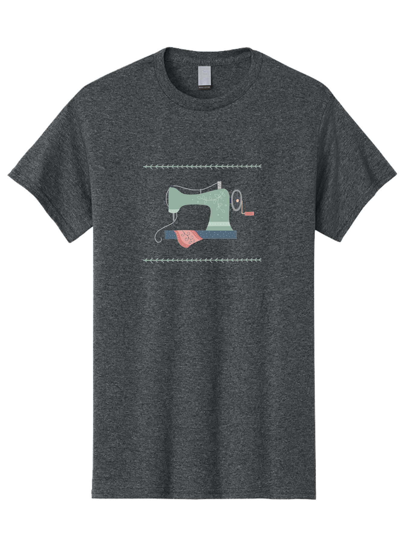 Sewing-Machine Men'S Graphic Tee, 100% Cotton, Comfortable Casual Summer Wear, Machine Washable, Vintage Sewing Machine, Floral Patterns, Red Fabric, White Designs, Antique Style, Sewing Accessories, Decorative Elements, Nostalgic Charm, Aac106