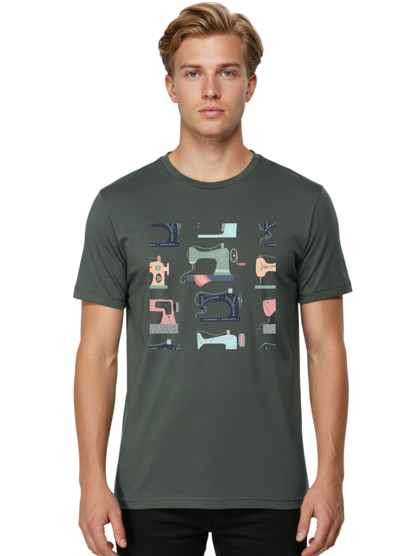 Sewing-Machines Men'S Graphic Tee, 100% Cotton, Comfortable Casual Summer Wear, Machine Washable, Sewing Machines, Vintage Style, Pastel Colors, Floral Patterns, Fashion Design, Handmade, Crafting, Tailor, Sewing Supplies, Thread, Needle Aac107