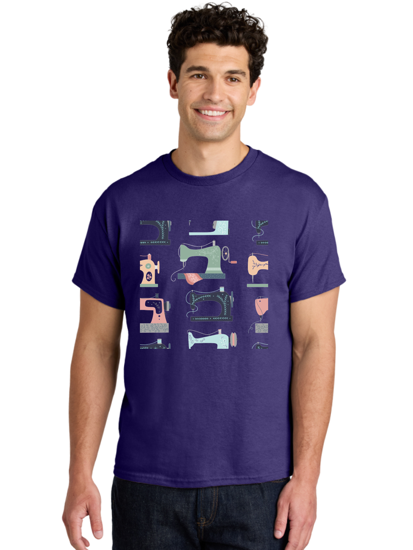 Sewing-Machines Men'S Graphic Tee, 100% Cotton, Comfortable Casual Summer Wear, Machine Washable, Sewing Machines, Vintage Style, Pastel Colors, Floral Patterns, Fashion Design, Handmade, Crafting, Tailor, Sewing Supplies, Thread, Needle Aac107
