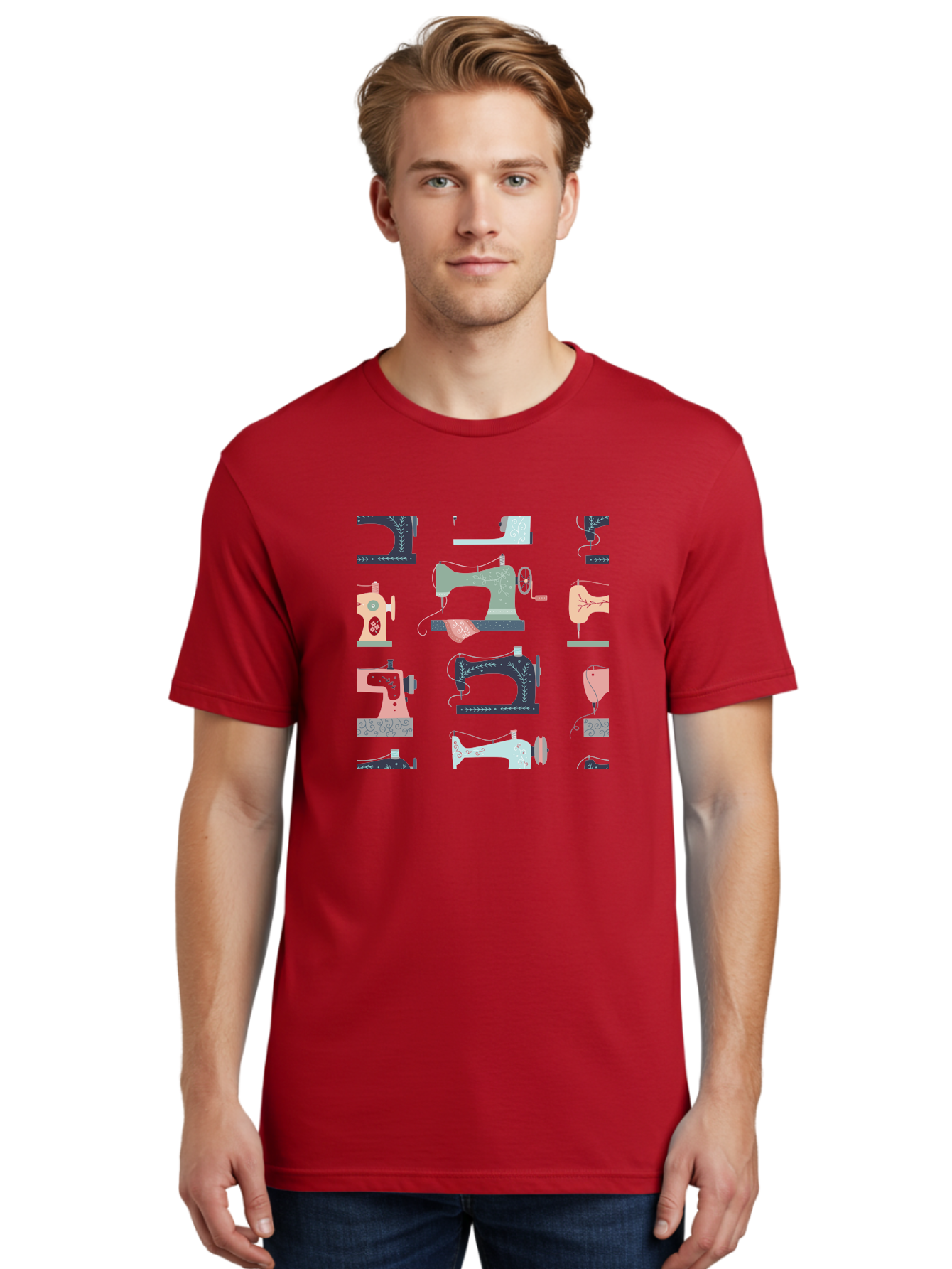 Sewing-Machines Men'S Graphic Tee, 100% Cotton, Comfortable Casual Summer Wear, Machine Washable, Sewing Machines, Vintage Style, Pastel Colors, Floral Patterns, Fashion Design, Handmade, Crafting, Tailor, Sewing Supplies, Thread, Needle Aac107