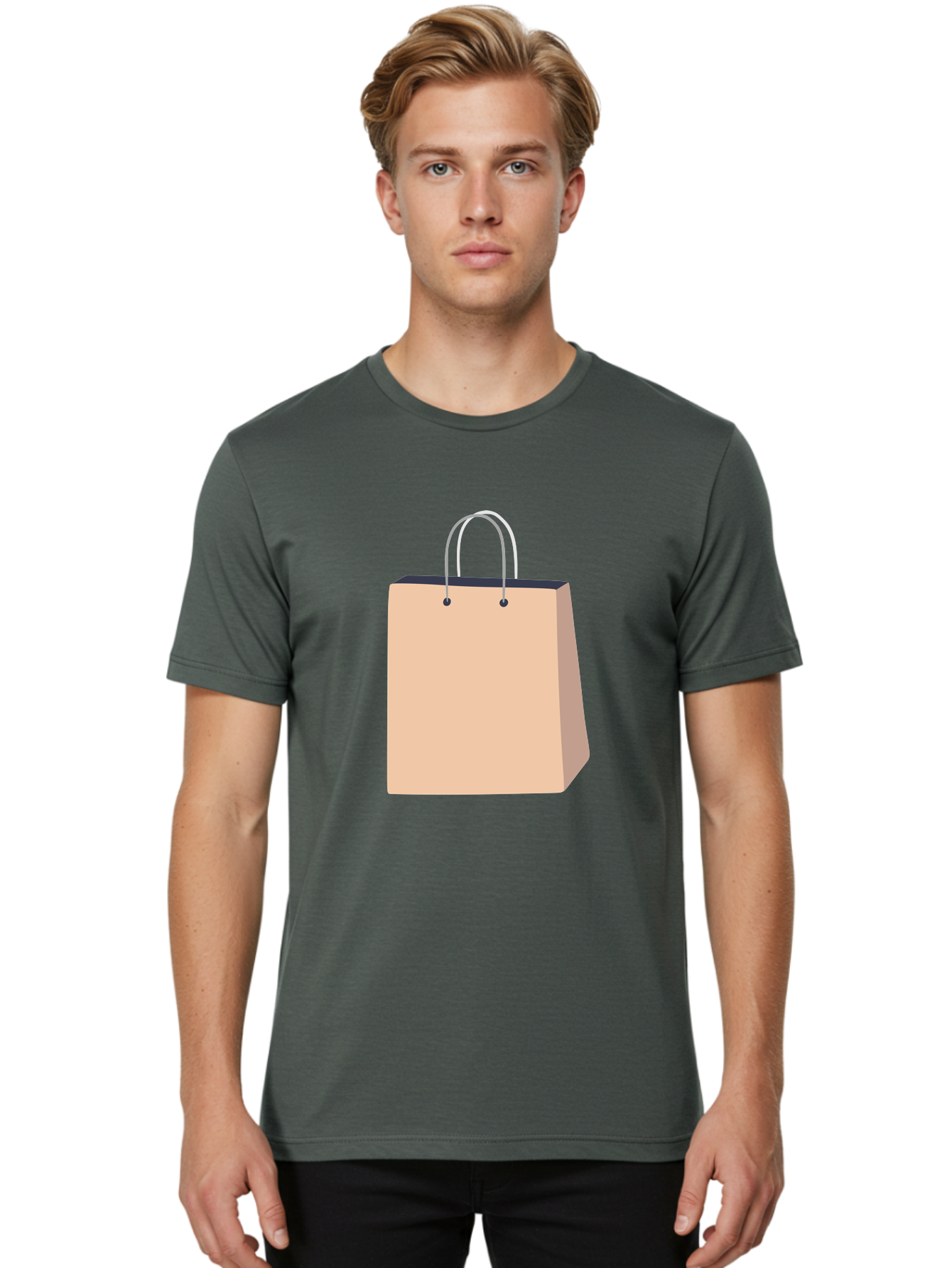 Shopping-Bag Men'S Graphic Tee, 100% Cotton, Comfortable Casual Summer Wear, Machine Washable, Shopping Bag, Retail Packaging, Paper Bag, Handles, Simple Design, Minimalist Style, E-Commerce, Packaging Design Aac111