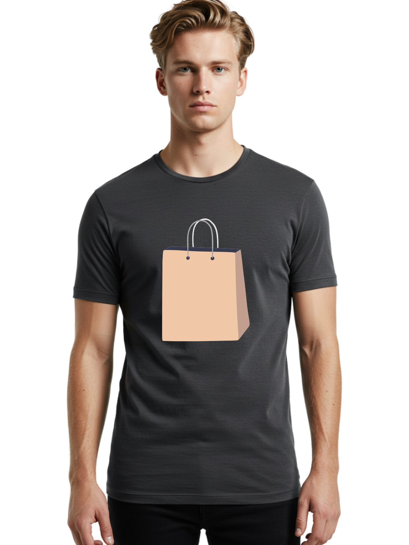 Shopping-Bag Men'S Graphic Tee, 100% Cotton, Comfortable Casual Summer Wear, Machine Washable, Shopping Bag, Retail Packaging, Paper Bag, Handles, Simple Design, Minimalist Style, E-Commerce, Packaging Design Aac111
