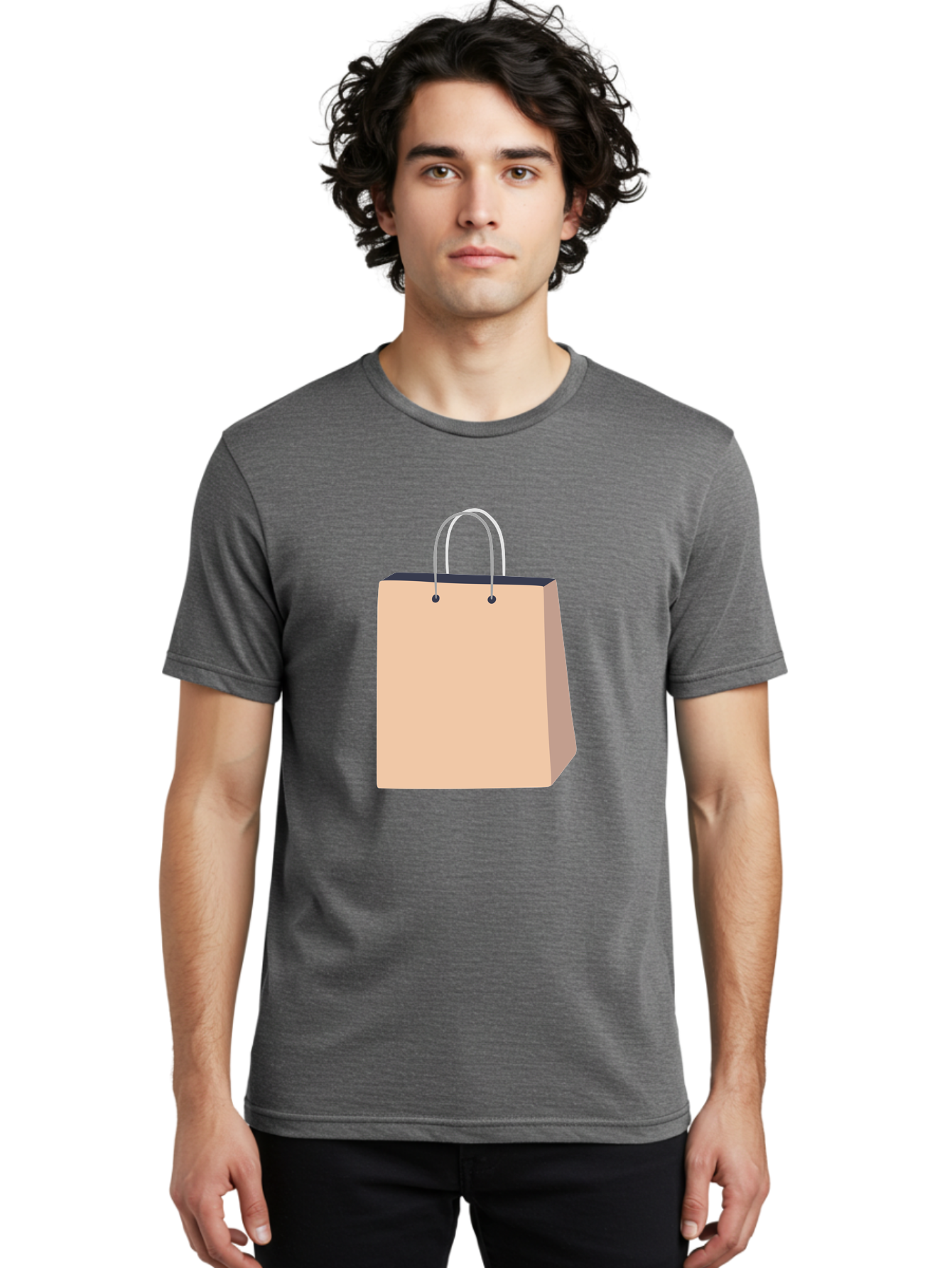 Shopping-Bag Men'S Graphic Tee, 100% Cotton, Comfortable Casual Summer Wear, Machine Washable, Shopping Bag, Retail Packaging, Paper Bag, Handles, Simple Design, Minimalist Style, E-Commerce, Packaging Design Aac111