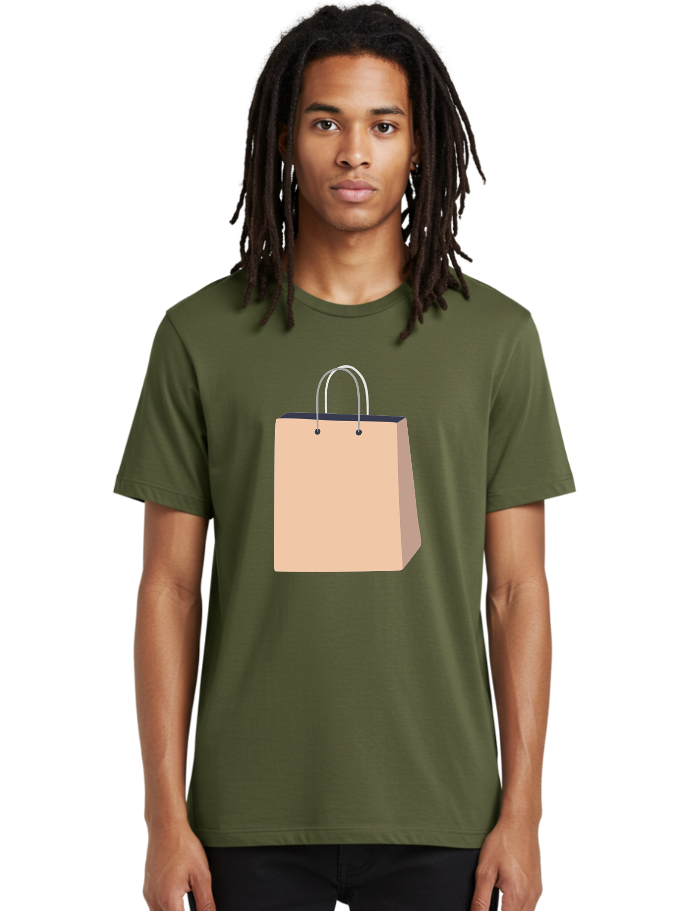 Shopping-Bag Men'S Graphic Tee, 100% Cotton, Comfortable Casual Summer Wear, Machine Washable, Shopping Bag, Retail Packaging, Paper Bag, Handles, Simple Design, Minimalist Style, E-Commerce, Packaging Design Aac111