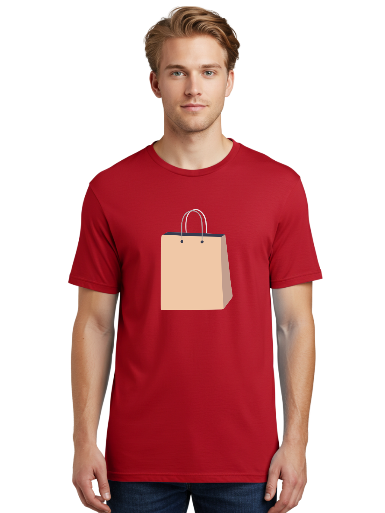 Shopping-Bag Men'S Graphic Tee, 100% Cotton, Comfortable Casual Summer Wear, Machine Washable, Shopping Bag, Retail Packaging, Paper Bag, Handles, Simple Design, Minimalist Style, E-Commerce, Packaging Design Aac111