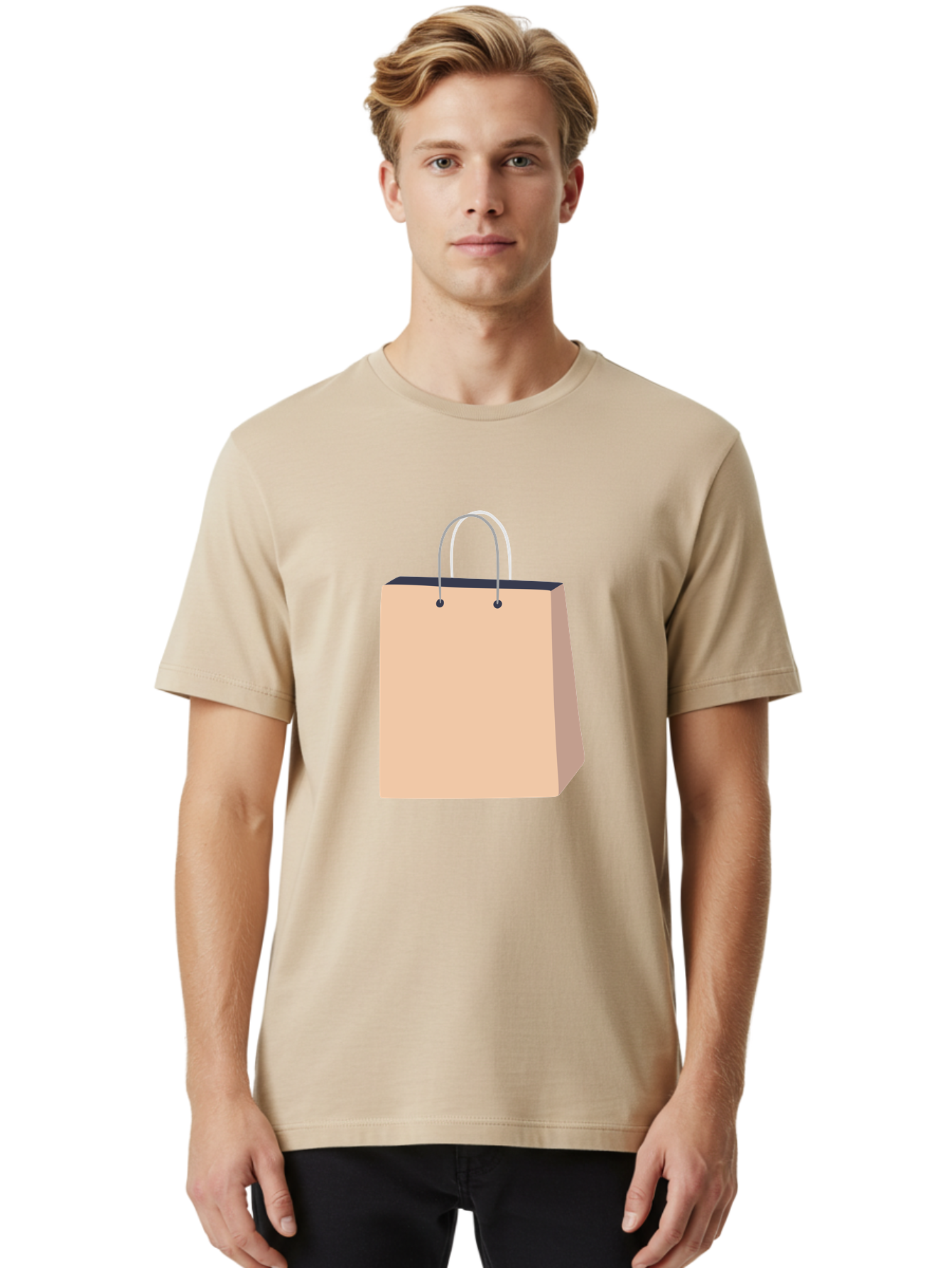 Shopping-Bag Men'S Graphic Tee, 100% Cotton, Comfortable Casual Summer Wear, Machine Washable, Shopping Bag, Retail Packaging, Paper Bag, Handles, Simple Design, Minimalist Style, E-Commerce, Packaging Design Aac111