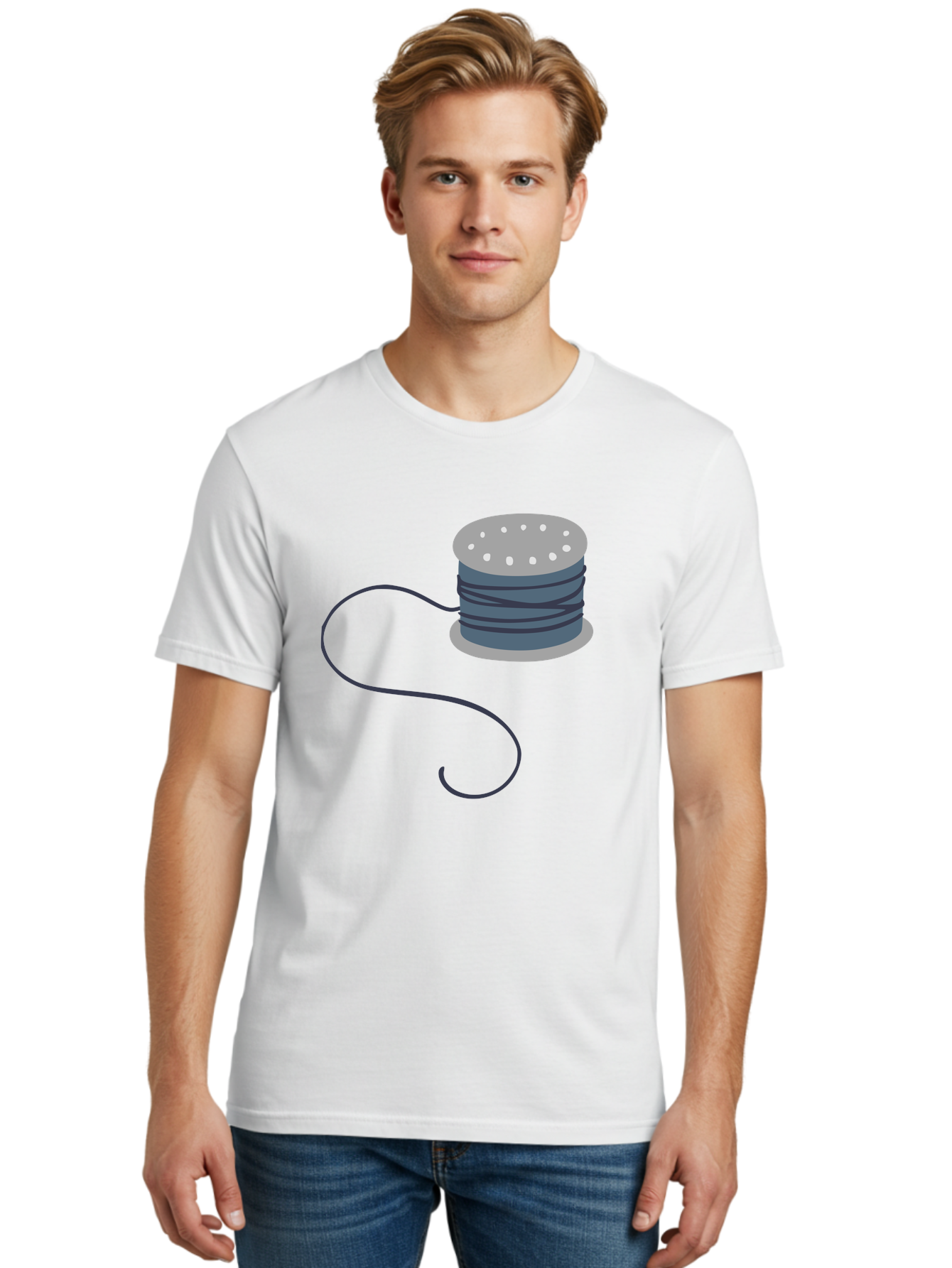 Spool-Of-Thread-3 Men'S Graphic Tee, 100% Cotton, Comfortable Casual Summer Wear, Machine Washable, Spool Of Thread, Sewing Supplies, Crafting Tools, Needlework Accessories, Embroidery Materials, Textile Crafting Aac116