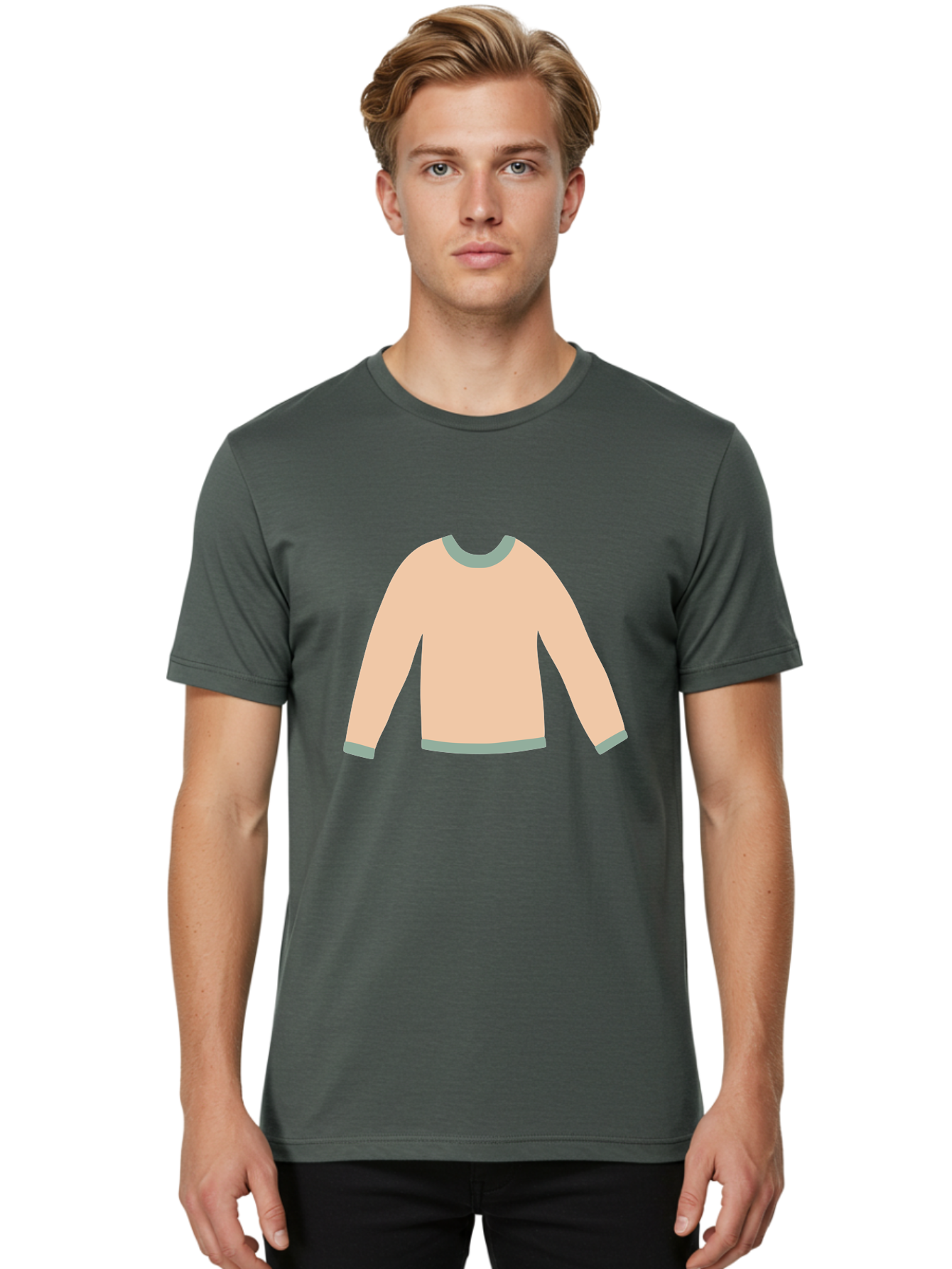 Sweater Men'S Graphic Tee, 100% Cotton, Comfortable Casual Summer Wear, Machine Washable, Peach-Colored Sweater, Long-Sleeved Shirt, Casual Wear, Comfortable Clothing, Soft Peach, Gray Trim, Simple Design, Minimalist Fashion Aac120