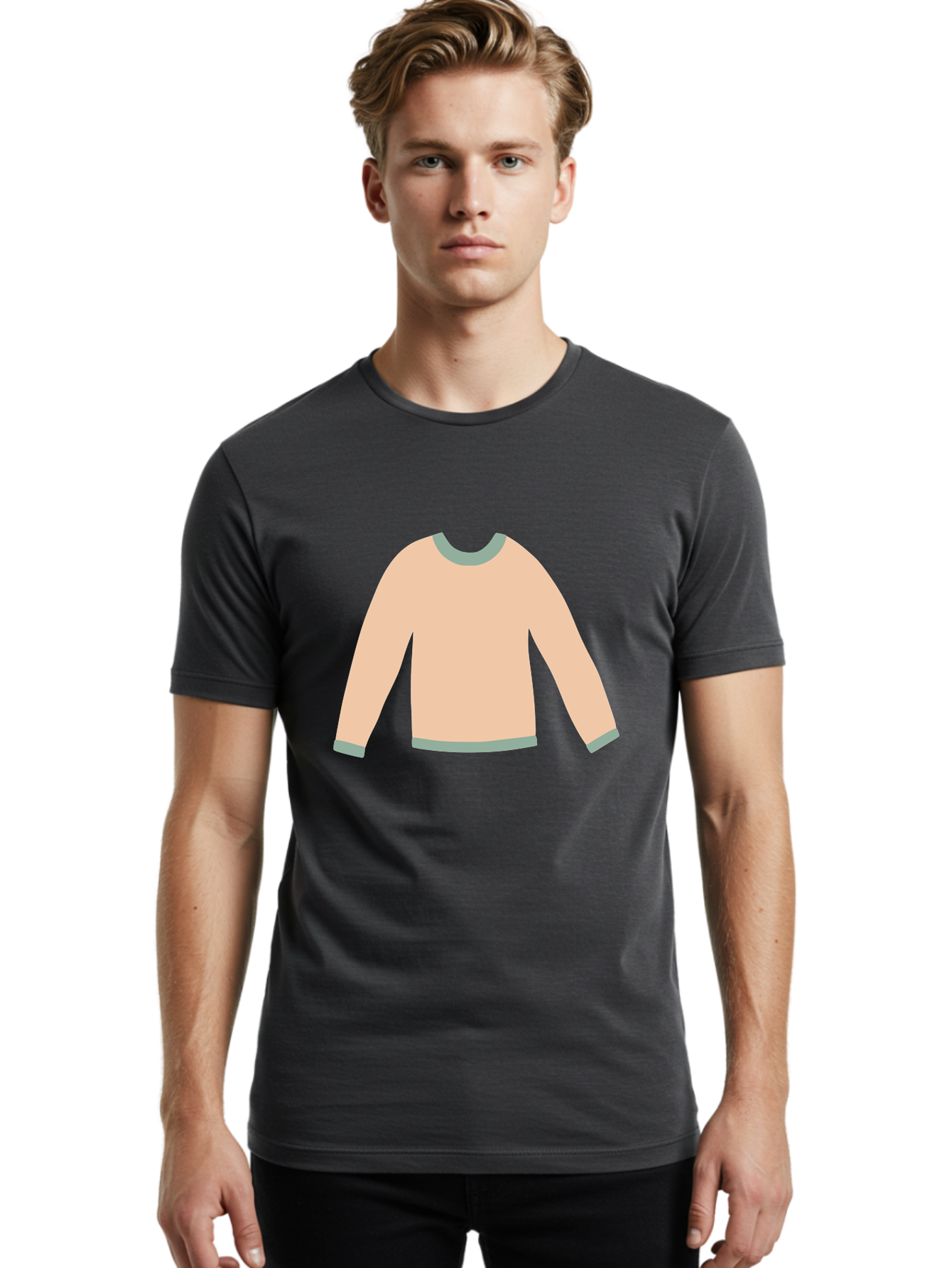 Sweater Men'S Graphic Tee, 100% Cotton, Comfortable Casual Summer Wear, Machine Washable, Peach-Colored Sweater, Long-Sleeved Shirt, Casual Wear, Comfortable Clothing, Soft Peach, Gray Trim, Simple Design, Minimalist Fashion Aac120