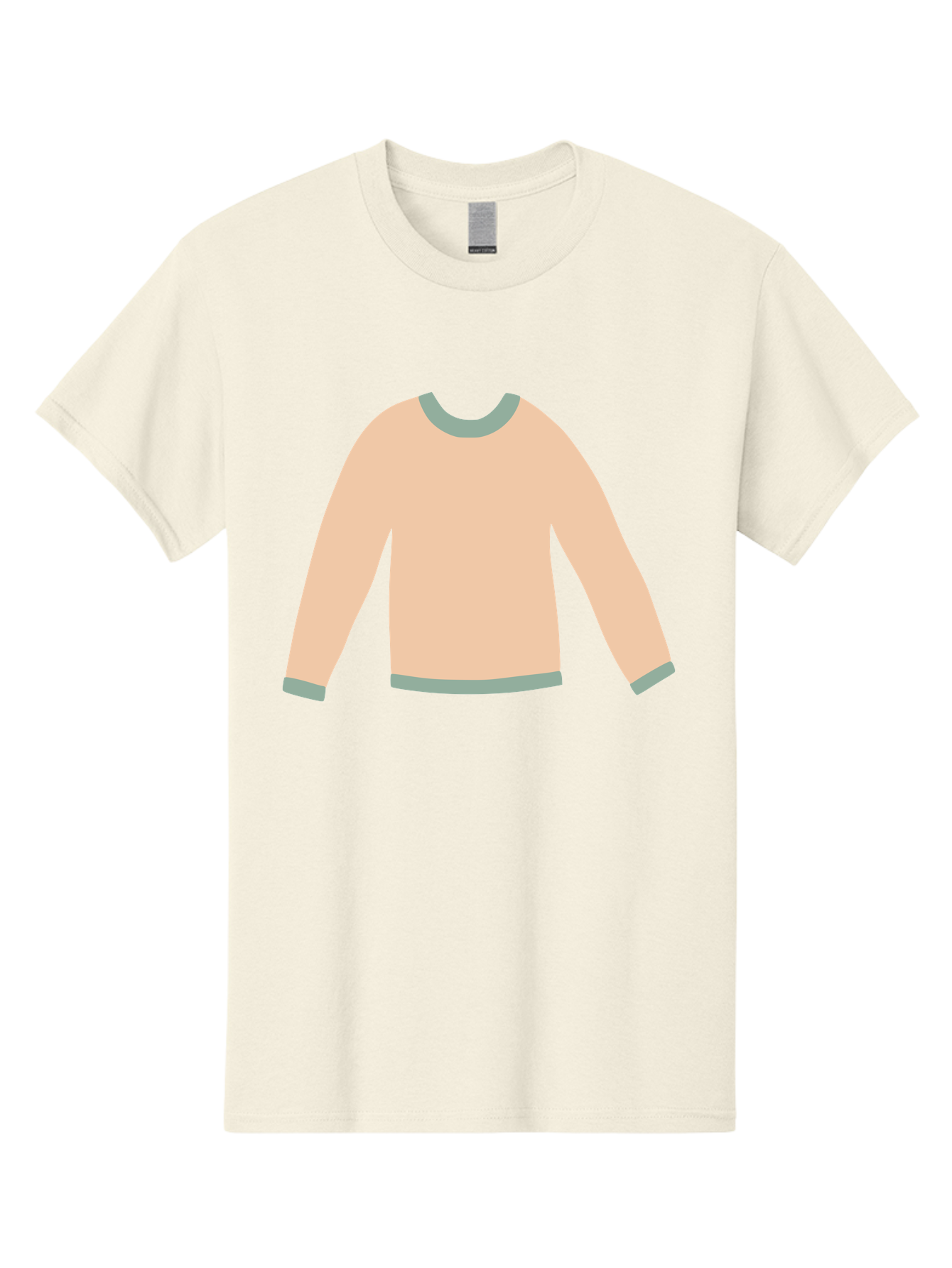 Sweater Men'S Graphic Tee, 100% Cotton, Comfortable Casual Summer Wear, Machine Washable, Peach-Colored Sweater, Long-Sleeved Shirt, Casual Wear, Comfortable Clothing, Soft Peach, Gray Trim, Simple Design, Minimalist Fashion Aac120