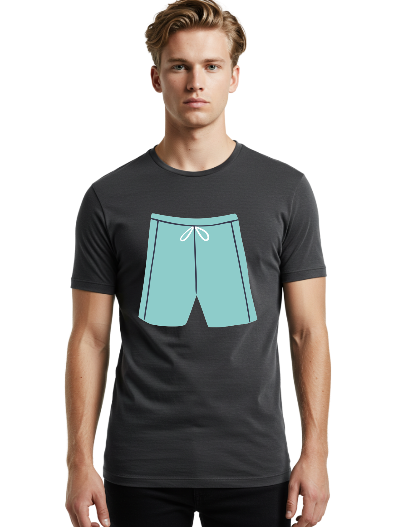 Teal-Shorts Men'S Graphic Tee, 100% Cotton, Comfortable Casual Summer Wear, Machine Washable, Teal Shorts, Drawstring Waist, Black Stripes, Athletic Wear, Casual Fashion, Comfortable Clothing, Relaxed Fit, Summer Style Aac123