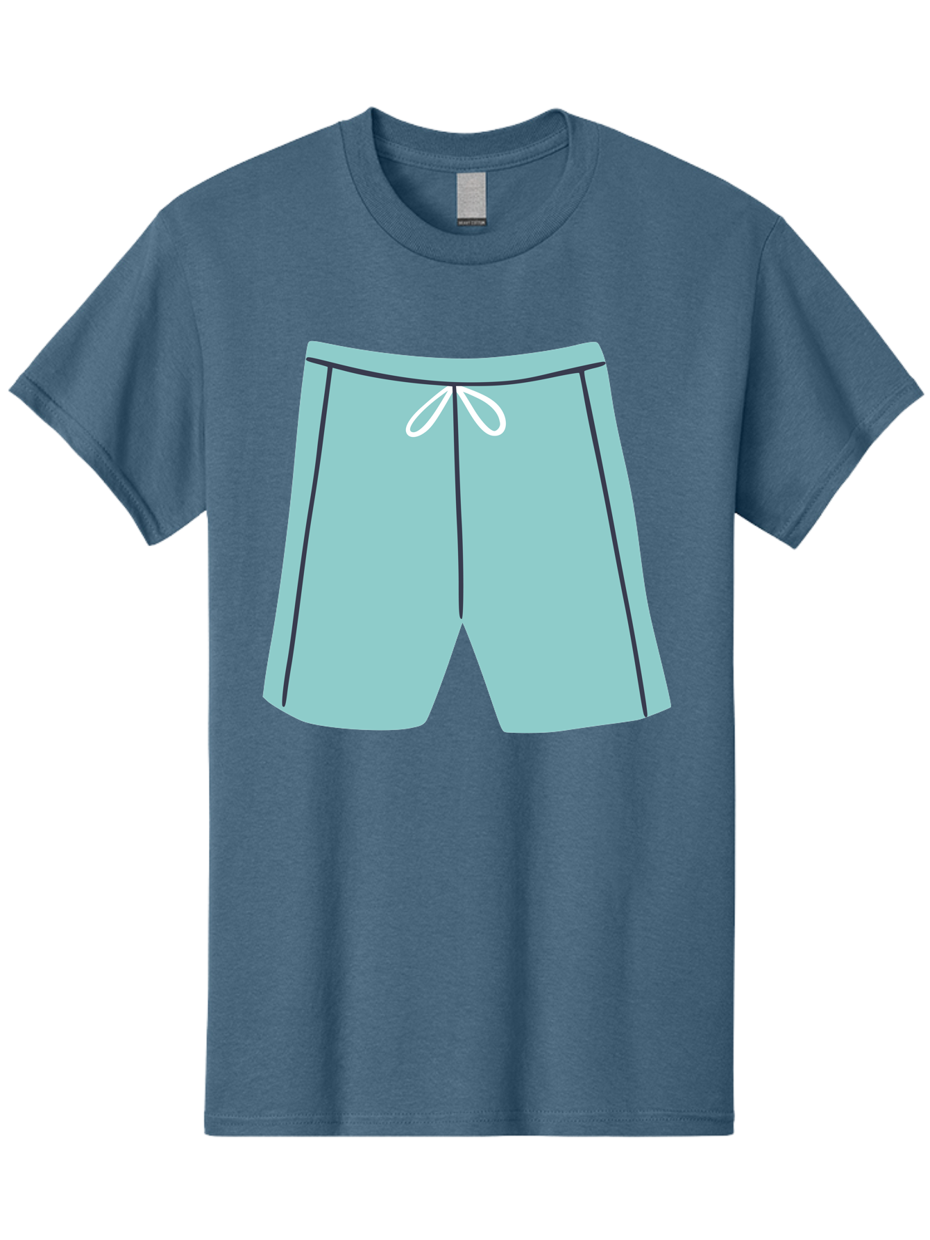 Teal-Shorts Men'S Graphic Tee, 100% Cotton, Comfortable Casual Summer Wear, Machine Washable, Teal Shorts, Drawstring Waist, Black Stripes, Athletic Wear, Casual Fashion, Comfortable Clothing, Relaxed Fit, Summer Style Aac123