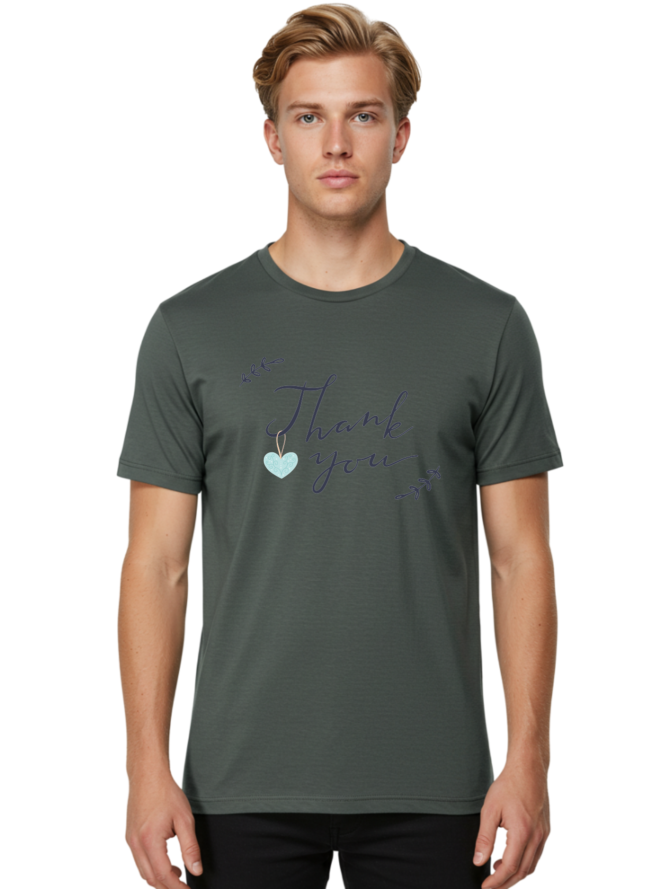 Thank-You-1 Men'S Graphic Tee, 100% Cotton, Comfortable Casual Summer Wear, Machine Washable, Thank You Message, Gratitude, Appreciation, Heart Symbol, Love, Kindness, Positive Vibes, Sweet Gesture, Purple Script, Glittery Heart Aac124