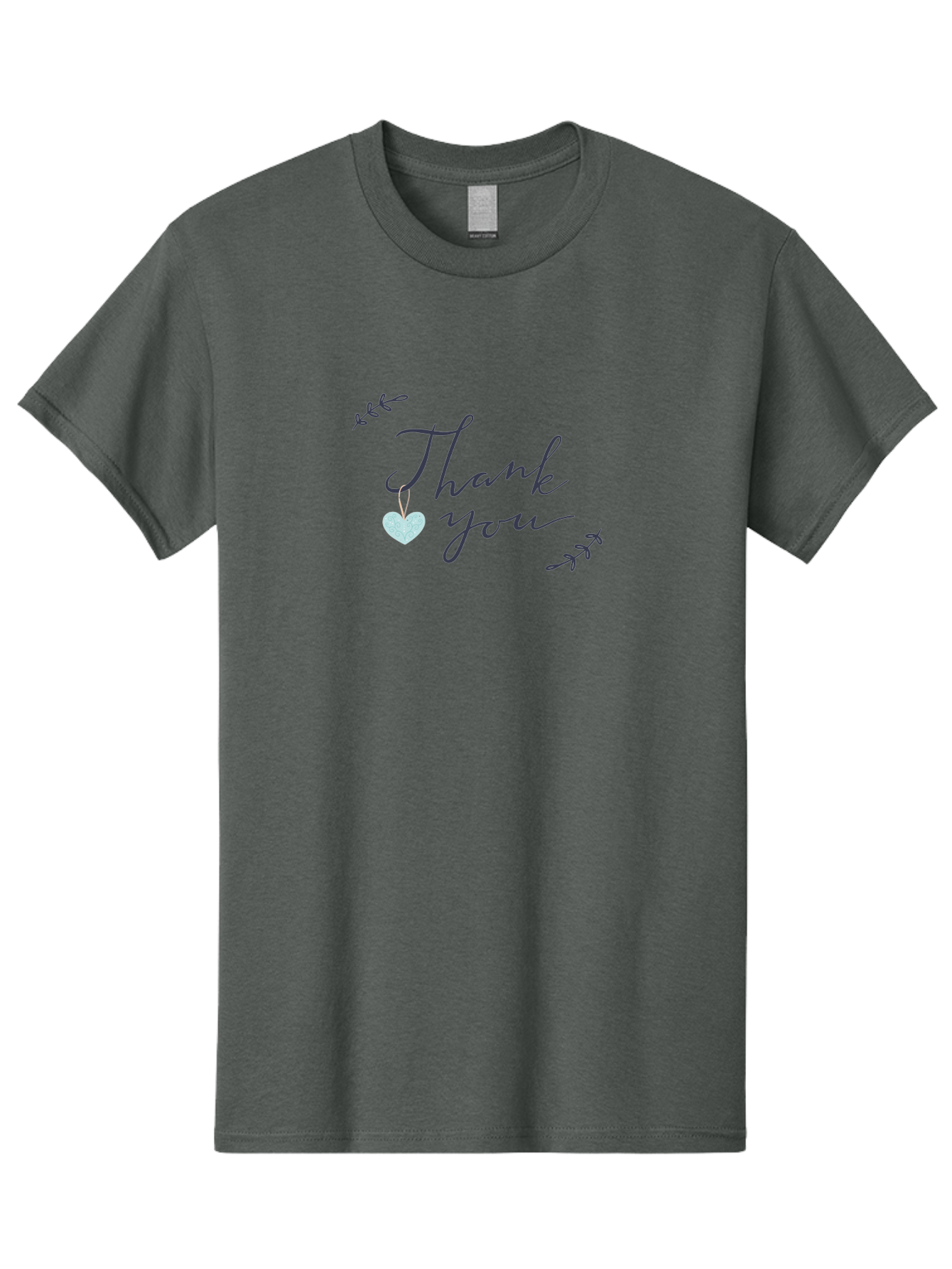 Thank-You Men'S Graphic Tee, 100% Cotton, Comfortable Casual Summer Wear, Machine Washable, Thank You Message, Gratitude, Appreciation, Heartfelt Thanks, Cursive Text, Blue Heart, Delicate Leaves, Elegant Design, Acknowledgement Gift, Aac125