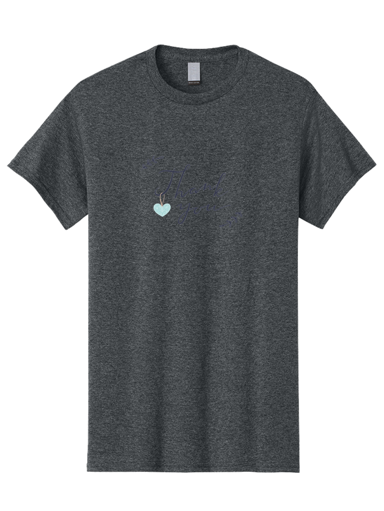 Thank-You Men'S Graphic Tee, 100% Cotton, Comfortable Casual Summer Wear, Machine Washable, Thank You Message, Gratitude, Appreciation, Heartfelt Thanks, Cursive Text, Blue Heart, Delicate Leaves, Elegant Design, Acknowledgement Gift, Aac125