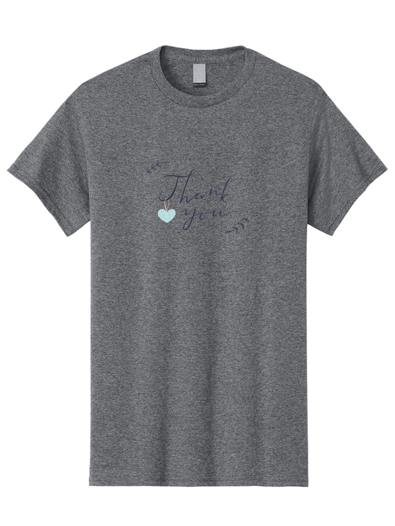 Thank-You Men'S Graphic Tee, 100% Cotton, Comfortable Casual Summer Wear, Machine Washable, Thank You Message, Gratitude, Appreciation, Heartfelt Thanks, Cursive Text, Blue Heart, Delicate Leaves, Elegant Design, Acknowledgement Gift, Aac125