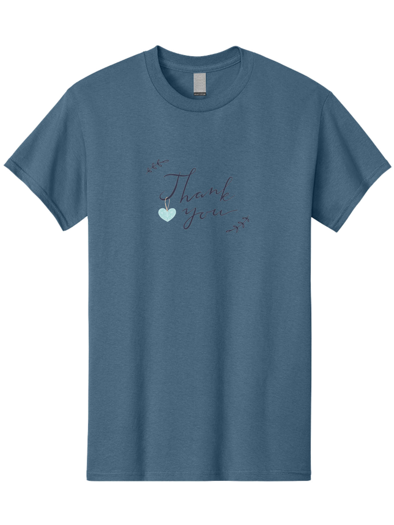 Thank-You Men'S Graphic Tee, 100% Cotton, Comfortable Casual Summer Wear, Machine Washable, Thank You Message, Gratitude, Appreciation, Heartfelt Thanks, Cursive Text, Blue Heart, Delicate Leaves, Elegant Design, Acknowledgement Gift, Aac125