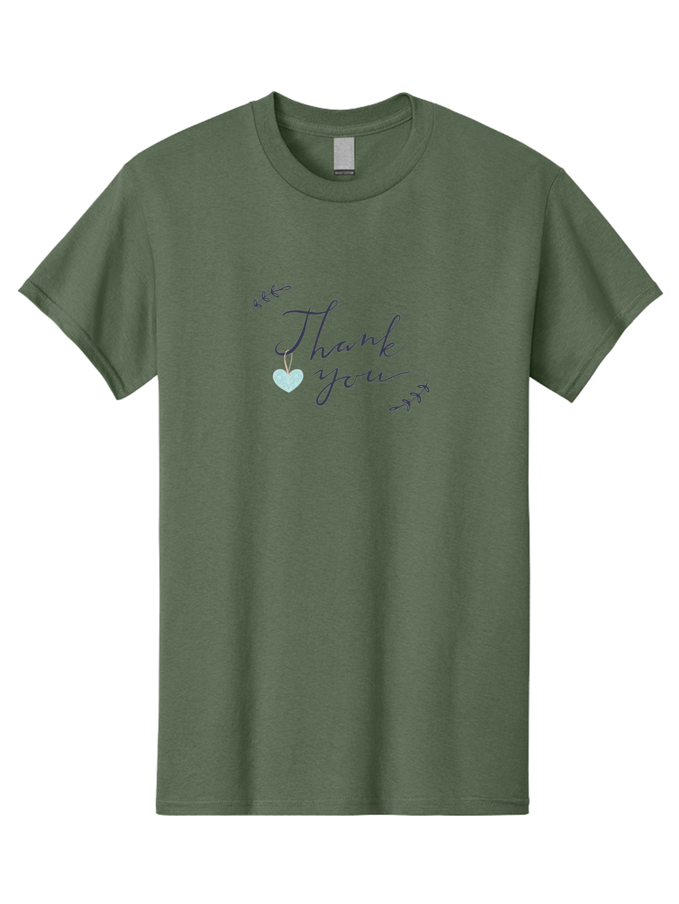 Thank-You Men'S Graphic Tee, 100% Cotton, Comfortable Casual Summer Wear, Machine Washable, Thank You Message, Gratitude, Appreciation, Heartfelt Thanks, Cursive Text, Blue Heart, Delicate Leaves, Elegant Design, Acknowledgement Gift, Aac125