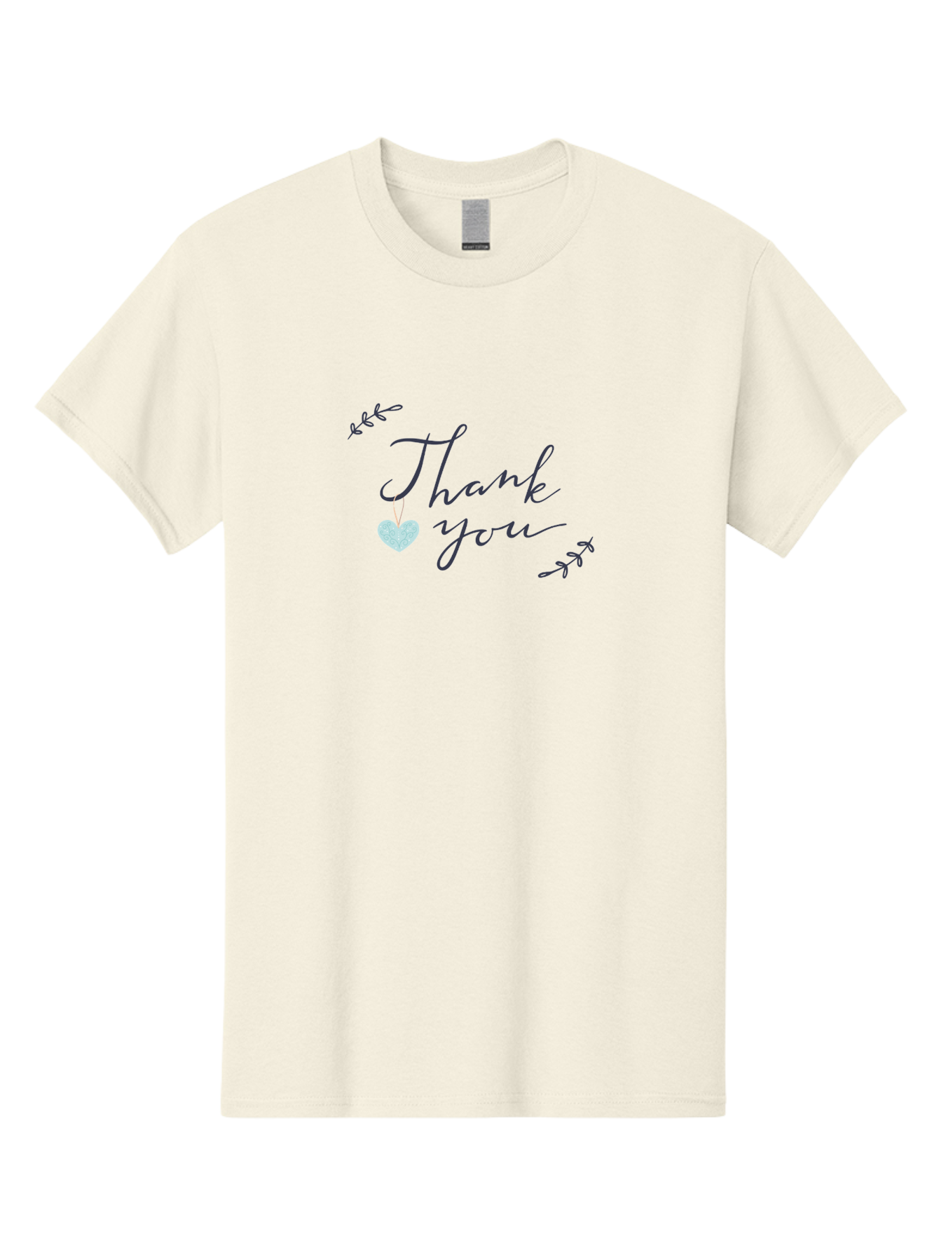 Thank-You Men'S Graphic Tee, 100% Cotton, Comfortable Casual Summer Wear, Machine Washable, Thank You Message, Gratitude, Appreciation, Heartfelt Thanks, Cursive Text, Blue Heart, Delicate Leaves, Elegant Design, Acknowledgement Gift, Aac125