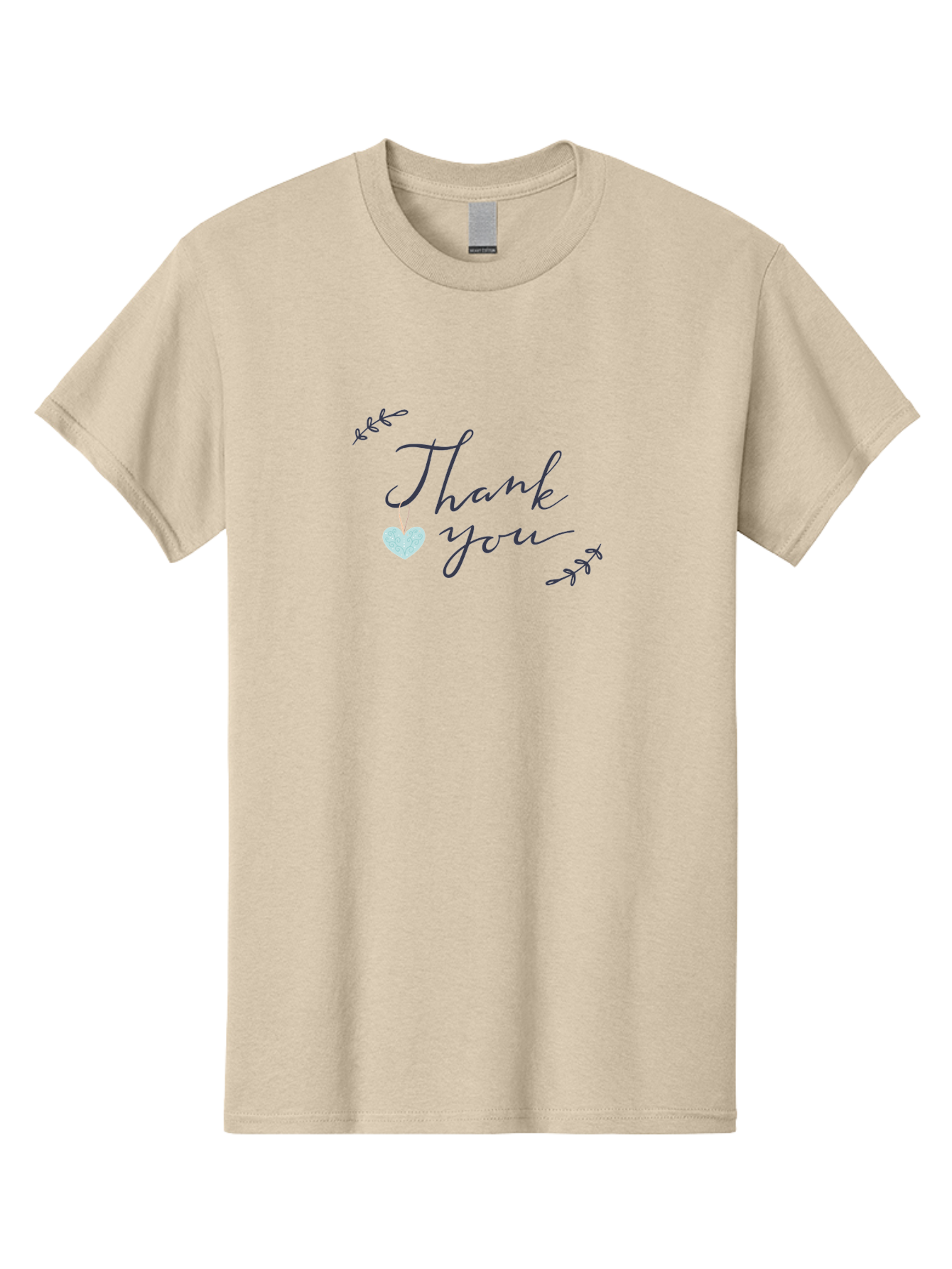 Thank-You Men'S Graphic Tee, 100% Cotton, Comfortable Casual Summer Wear, Machine Washable, Thank You Message, Gratitude, Appreciation, Heartfelt Thanks, Cursive Text, Blue Heart, Delicate Leaves, Elegant Design, Acknowledgement Gift, Aac125