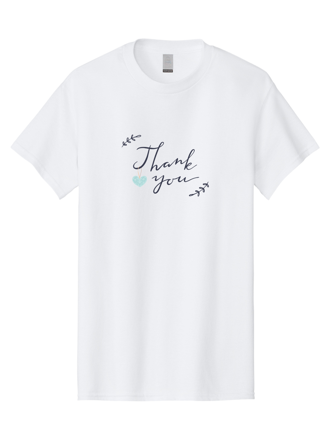 Thank-You Men'S Graphic Tee, 100% Cotton, Comfortable Casual Summer Wear, Machine Washable, Thank You Message, Gratitude, Appreciation, Heartfelt Thanks, Cursive Text, Blue Heart, Delicate Leaves, Elegant Design, Acknowledgement Gift, Aac125