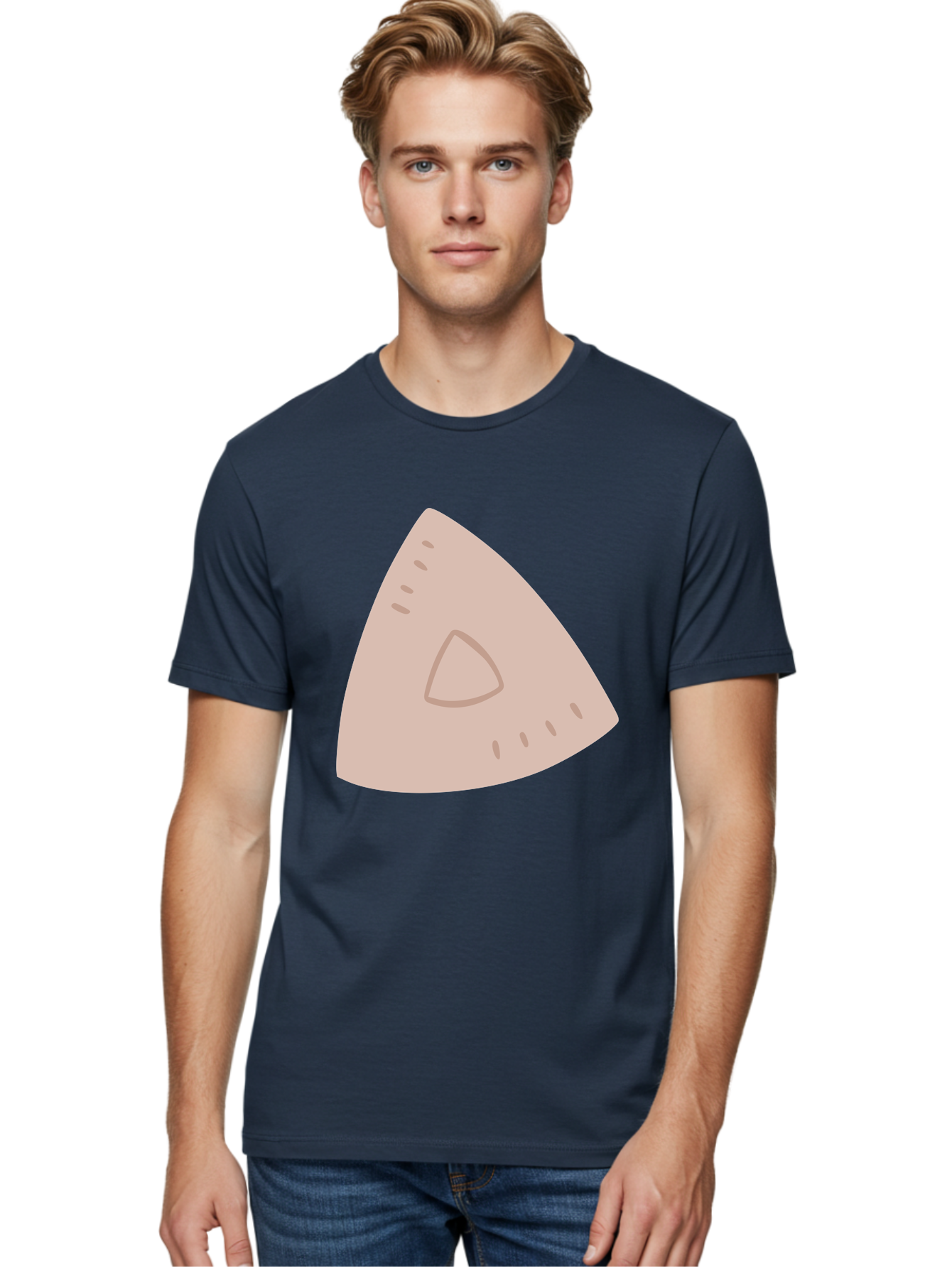 Triangle Men'S Graphic Tee, 100% Cotton, Comfortable Casual Summer Wear, Machine Washable, Tricorn Hat, Pirate Hat, Historical Fashion, 18Th Century Style, Cartoon Illustration, Minimalist Design, Simple Shapes, Muted Colors, Vintage Accessory Aac129