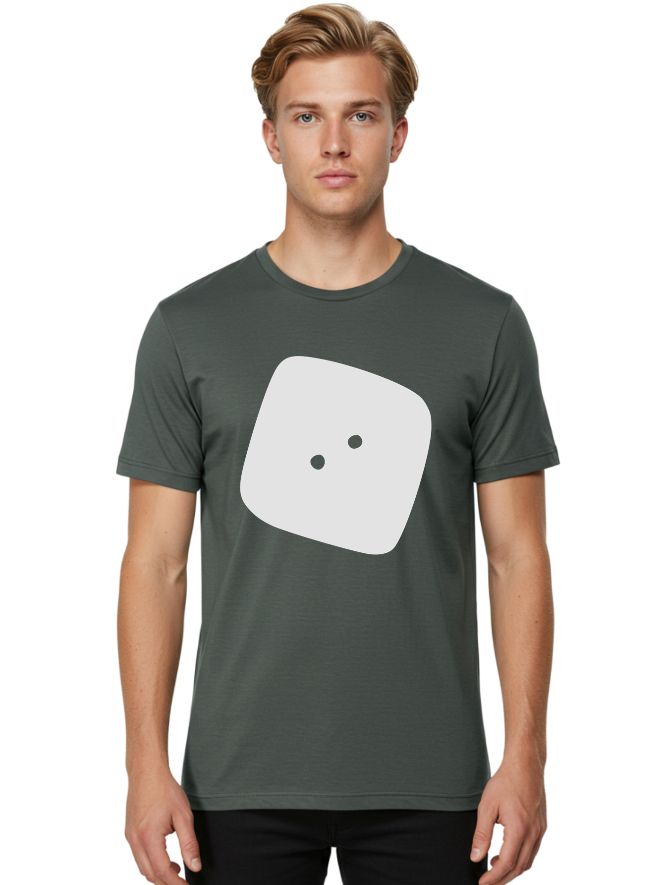White-Rounded-Square-With-Two-Green-Dots Men'S Graphic Tee, 100% Cotton, Comfortable Casual Summer Wear, Machine Washable, Simple Smiley Face, Minimalist Design, Cute Emoji, Rounded Square Shape, Green Dots, Friendly Expression, Digital Icon, Aac137