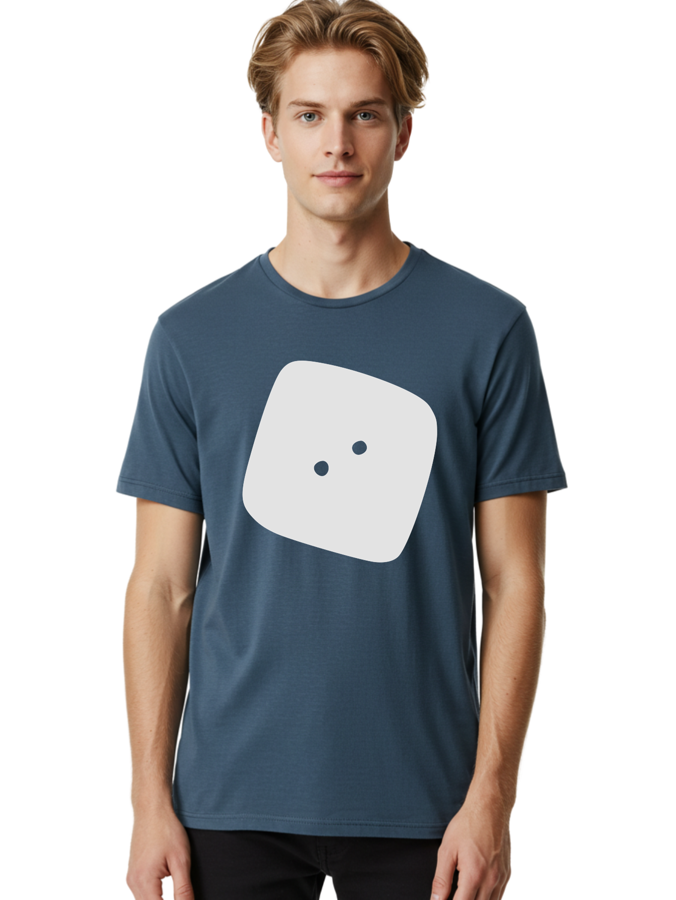 White-Rounded-Square-With-Two-Green-Dots Men'S Graphic Tee, 100% Cotton, Comfortable Casual Summer Wear, Machine Washable, Simple Smiley Face, Minimalist Design, Cute Emoji, Rounded Square Shape, Green Dots, Friendly Expression, Digital Icon, Aac137